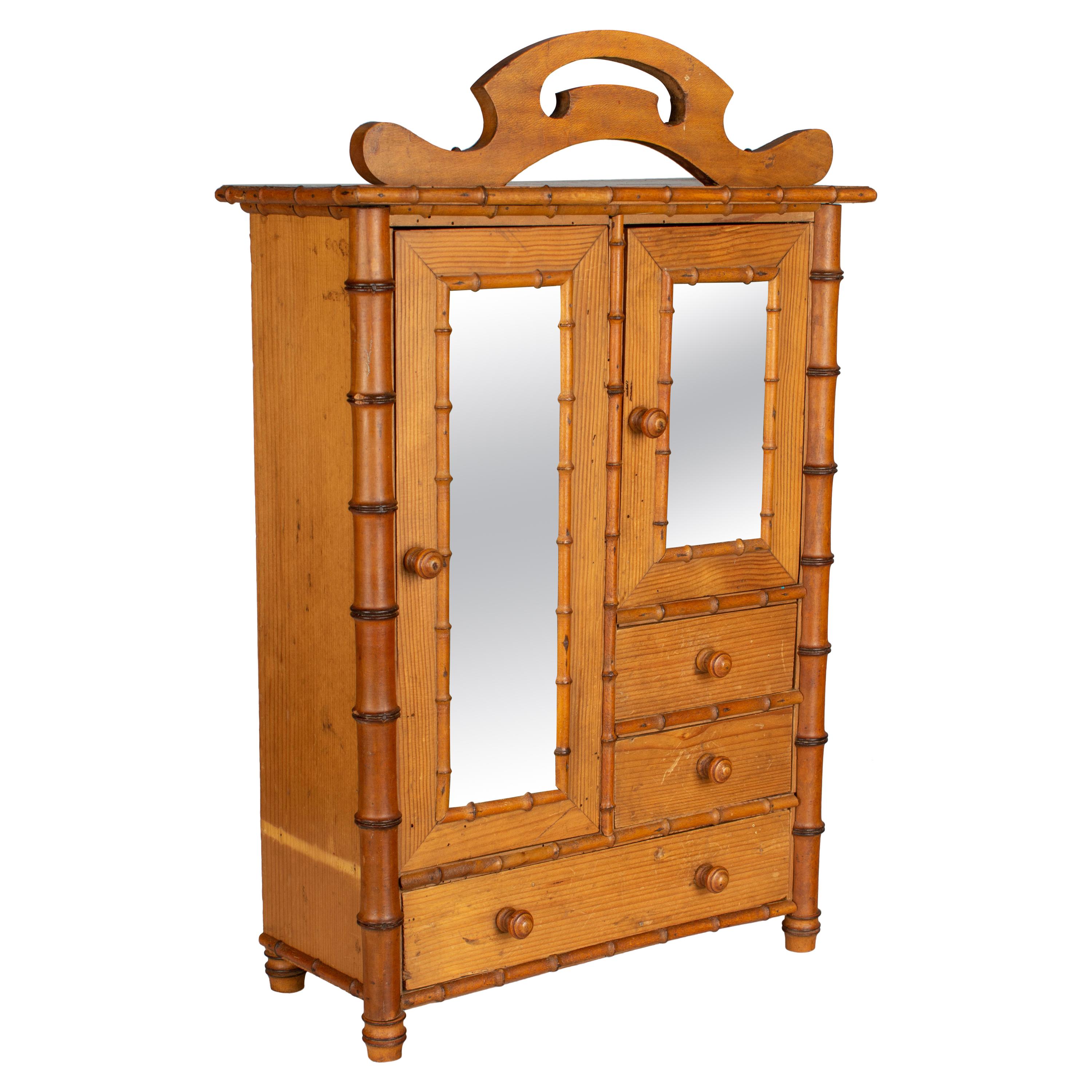 French Faux Bamboo Miniature Armoire