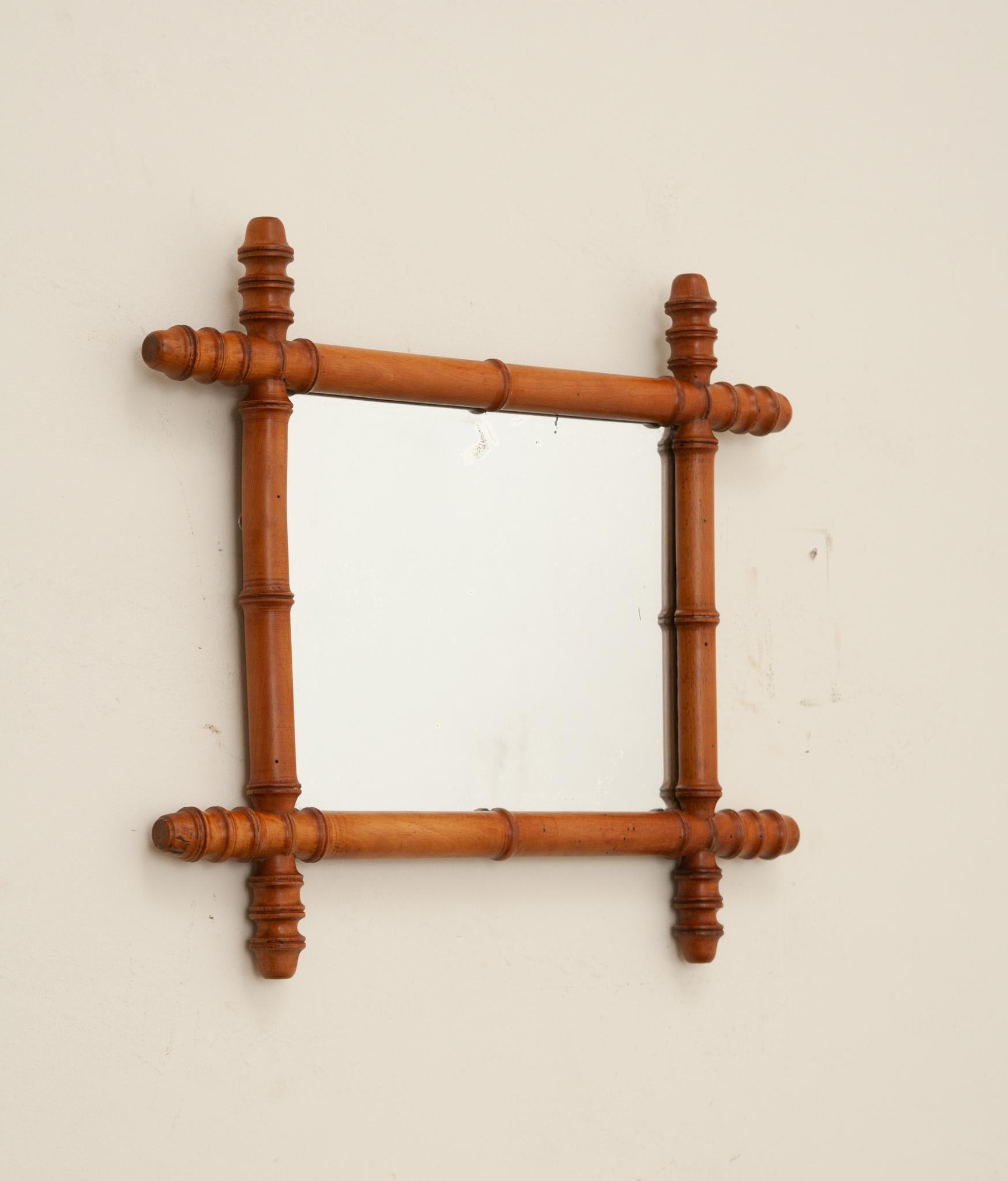 Patinated French Faux Bamboo Mirror For Sale