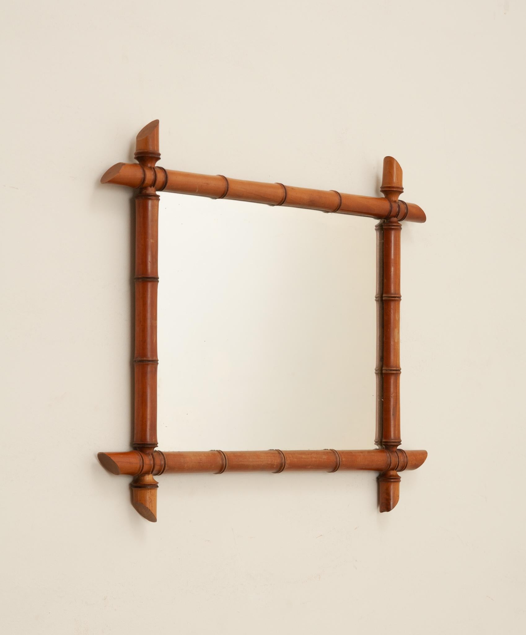Hardwood French Faux Bamboo Mirror