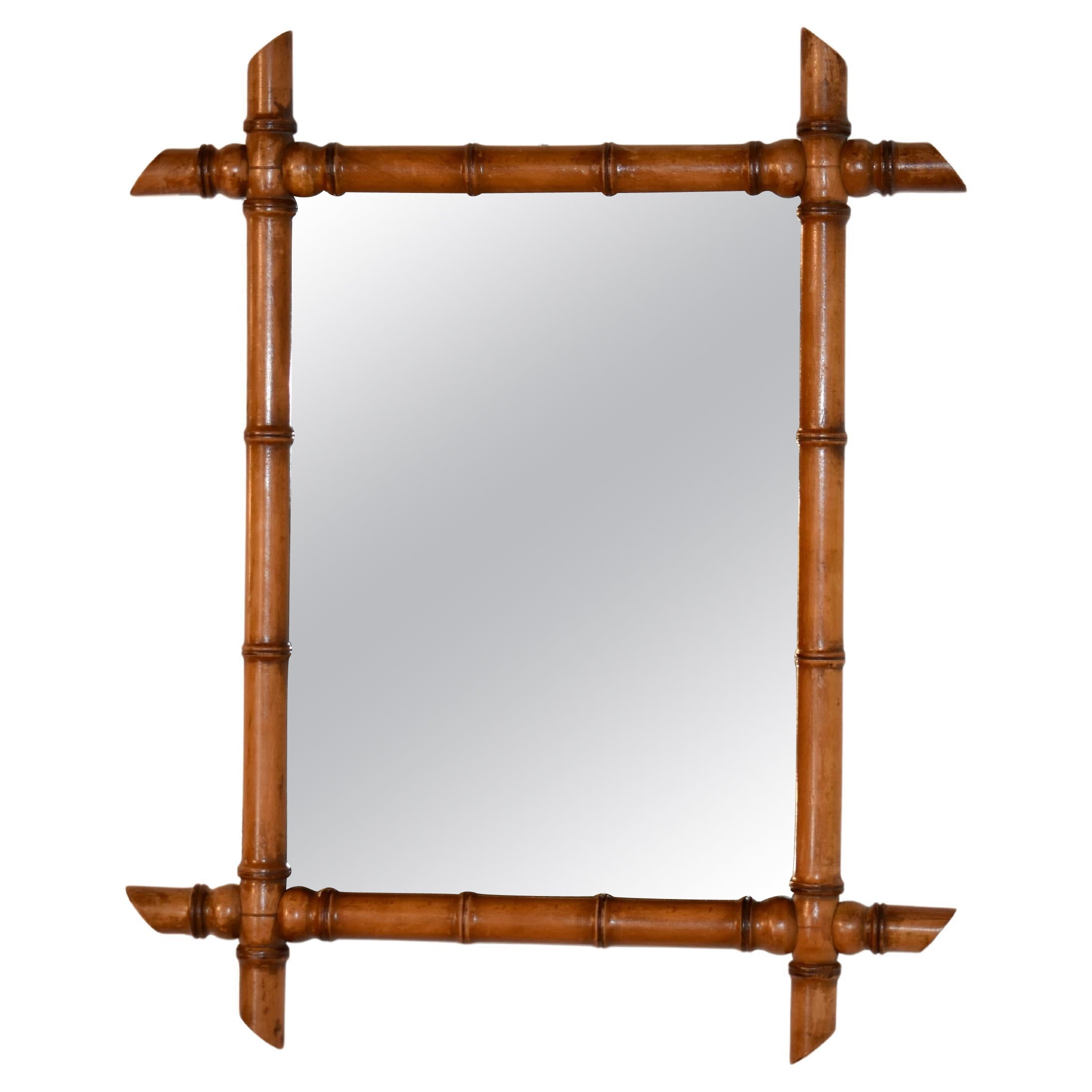 Specchio francese in finto bambù in ciliegio, CIRCA 1900