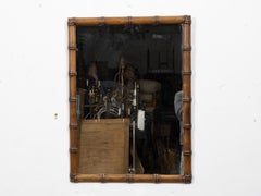 Espejo francés de imitación de bambú en madera oscura tono miel, Circa 1900