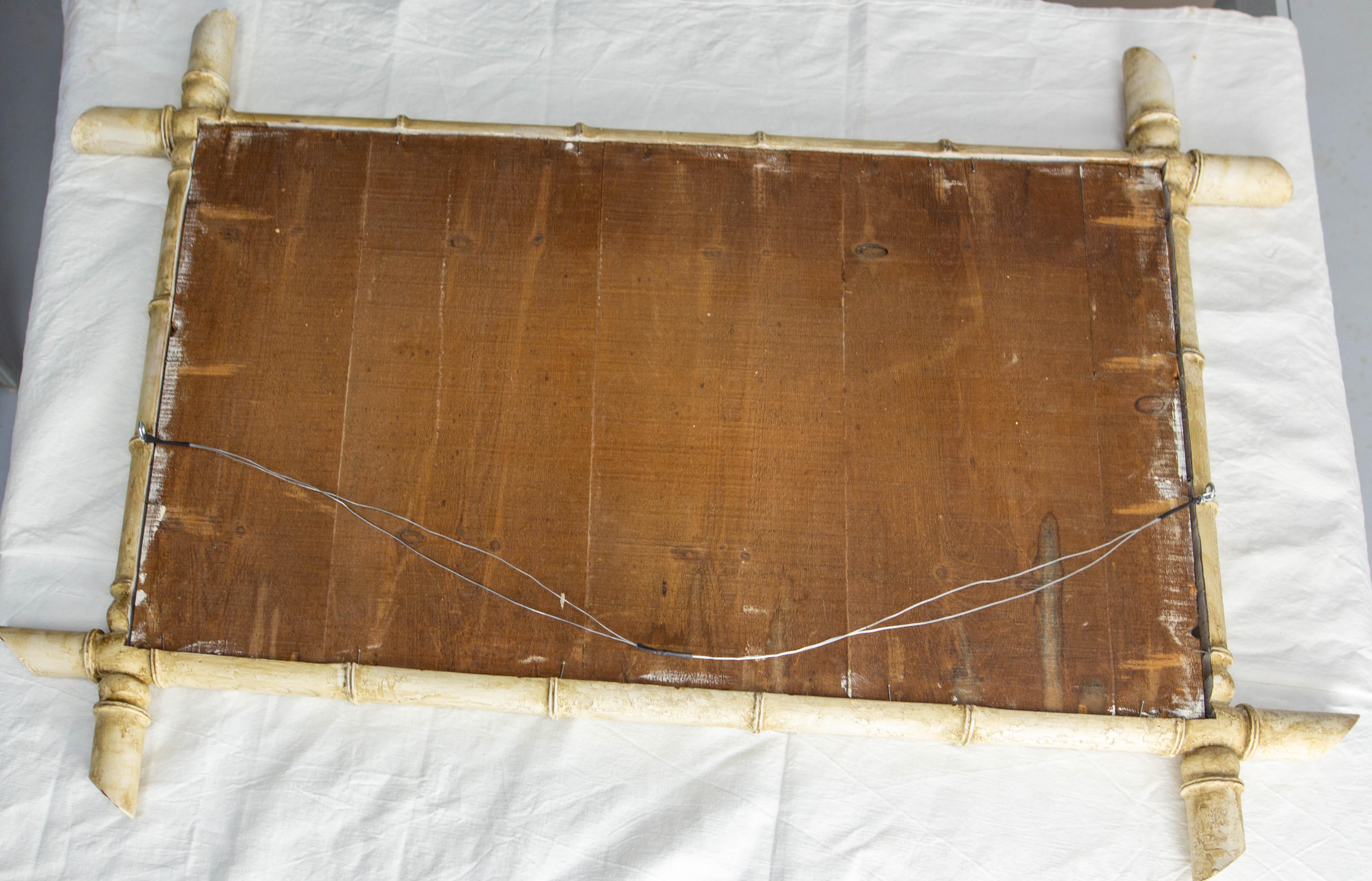 Französisch Faux Bamboo Spiegel patiniert & gemalt Sittiche auf Spiegel, um 1910 im Angebot 5