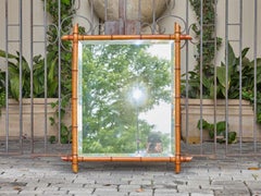 Specchio francese in finto bambù con vetro smussato, circa 1900