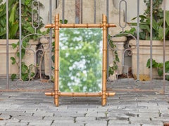 French Faux Bamboo Mirror with Canted Pegs and Original Glass, circa 1900