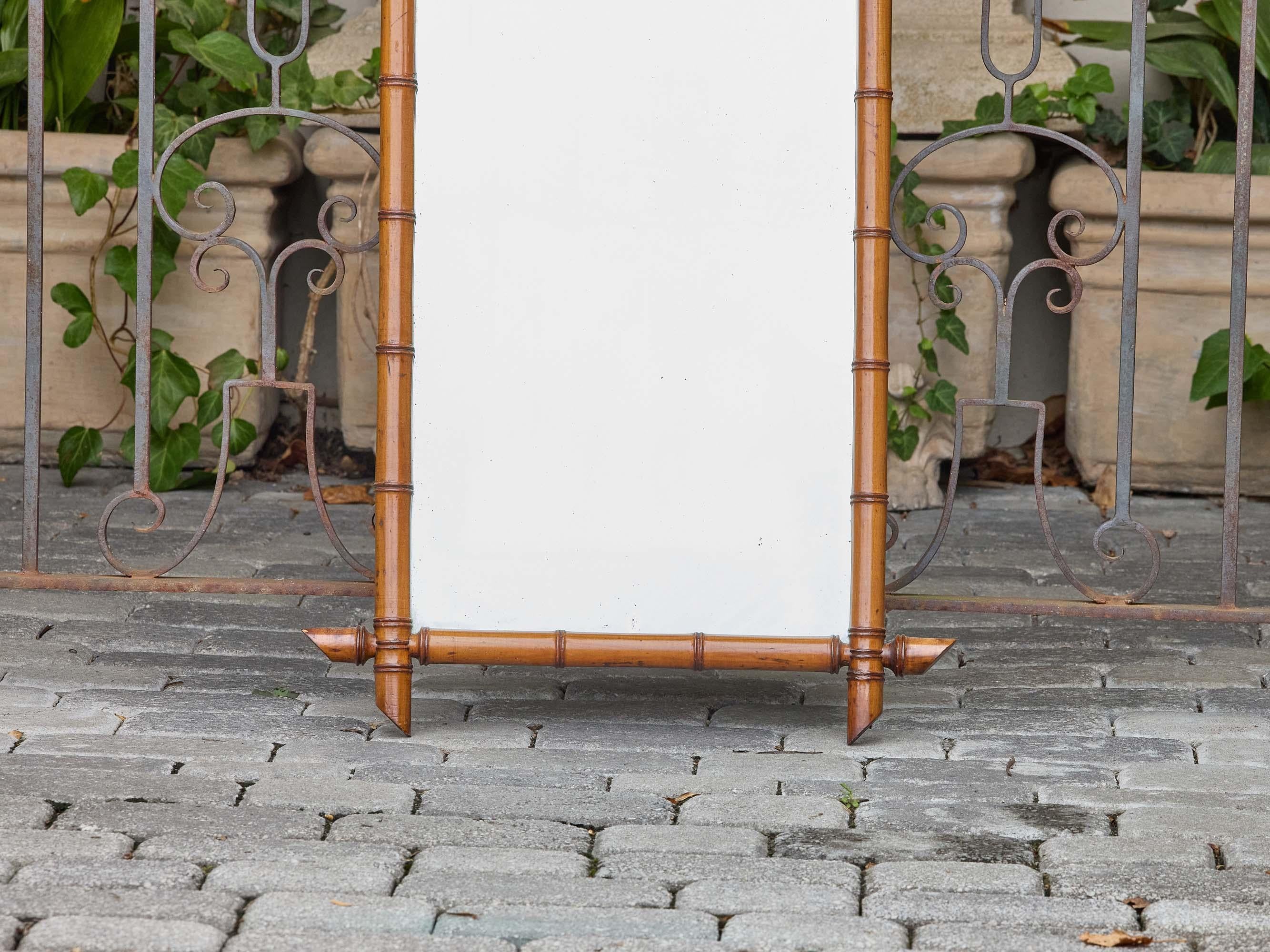 Rustic French Faux Bamboo Mirror with Carved Wood Frame, circa 1900 For Sale