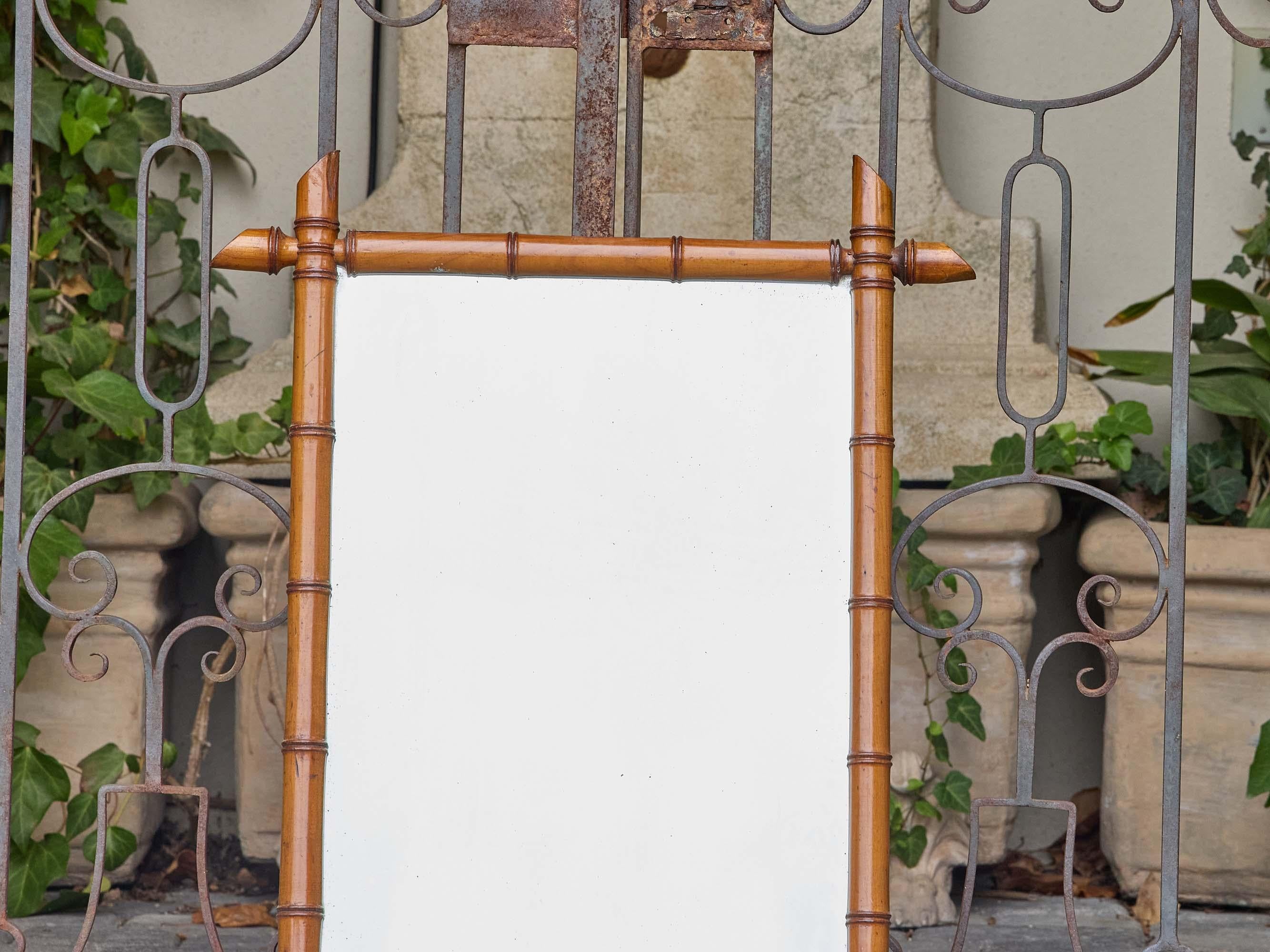 French Faux Bamboo Mirror with Carved Wood Frame, circa 1900 In Good Condition For Sale In Atlanta, GA