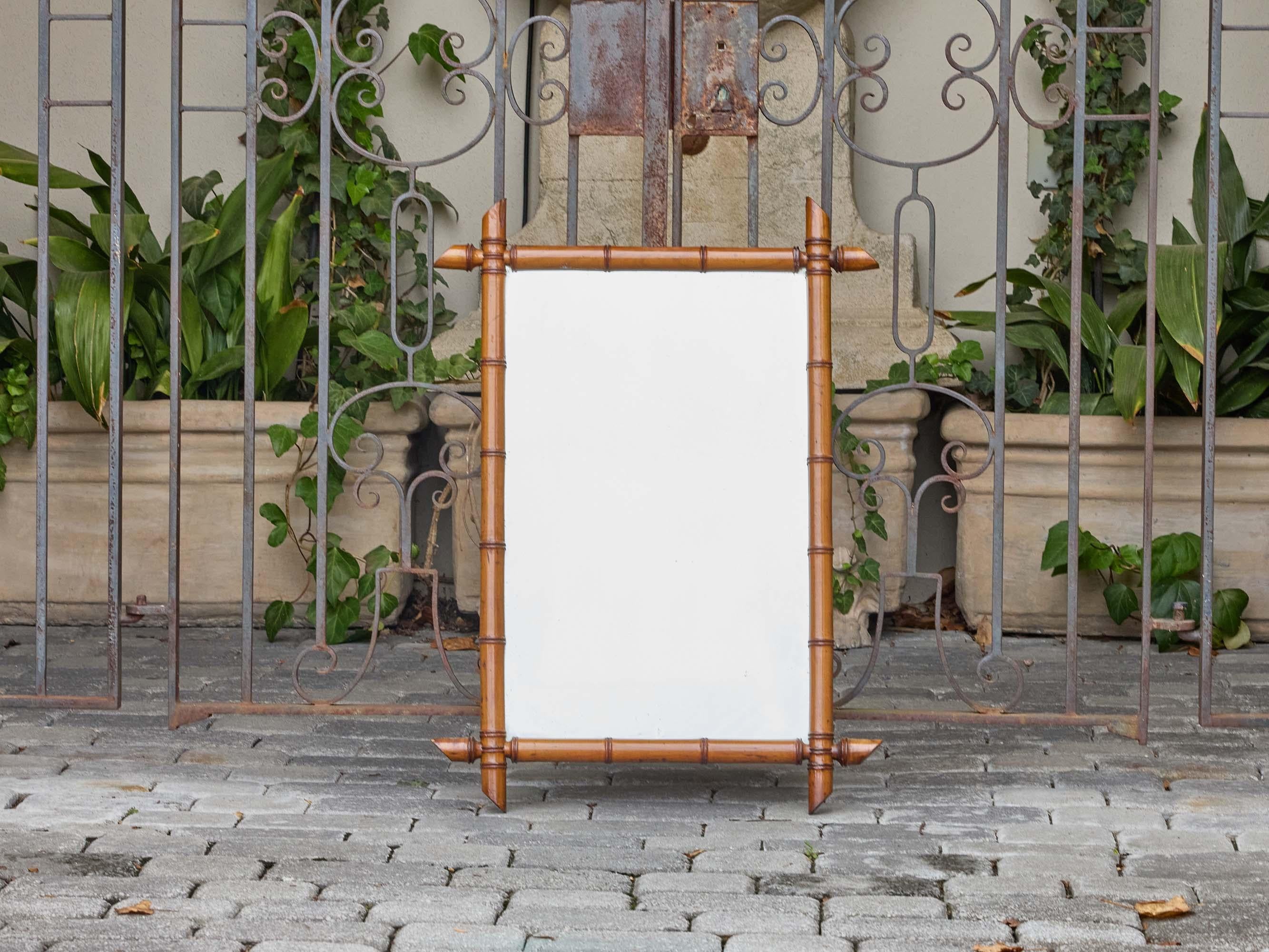 French Faux Bamboo Mirror with Carved Wood Frame, circa 1900 For Sale 4