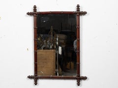 French Faux Bamboo Mirror with Dark Mahogany-Toned Frame, Circa 1900
