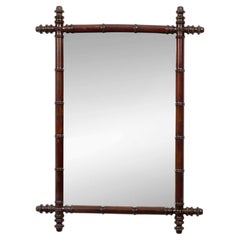 French Faux Bamboo Mirror with Dark Mahogany-Toned Frame, Circa 1900