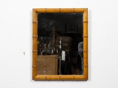 French Faux Bamboo Mirror with Honey-Toned Turned Wood Frame, Circa 1900