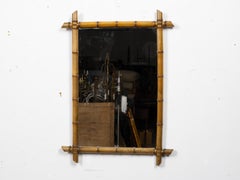 French Faux Bamboo Mirror with Honey-Toned Wood Frame, Circa 1900