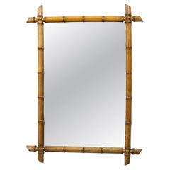 French Faux Bamboo Mirror with Honey-Toned Wood Frame, Circa 1900