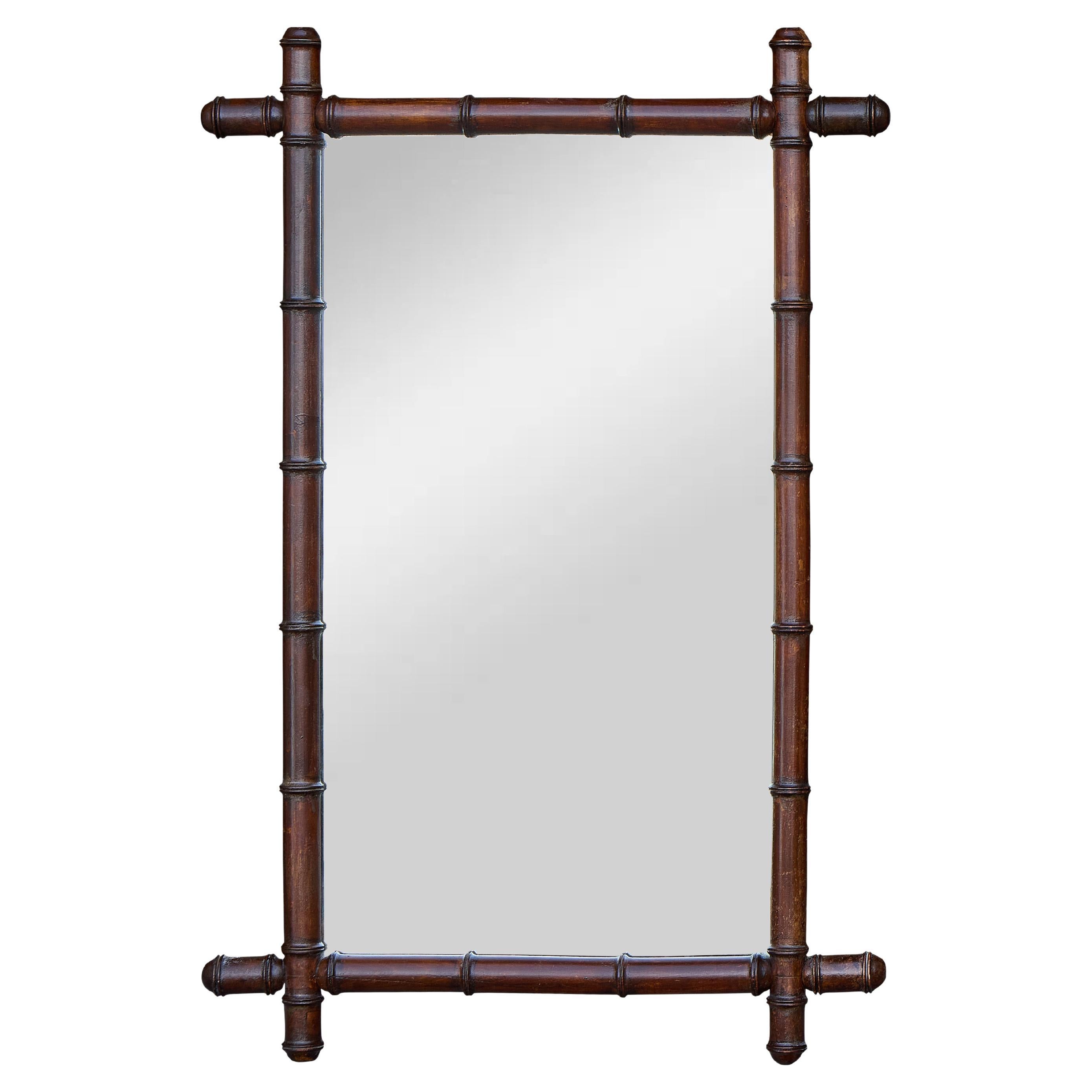Miroir en faux bambou au charme rustique et provincial, vers 1900