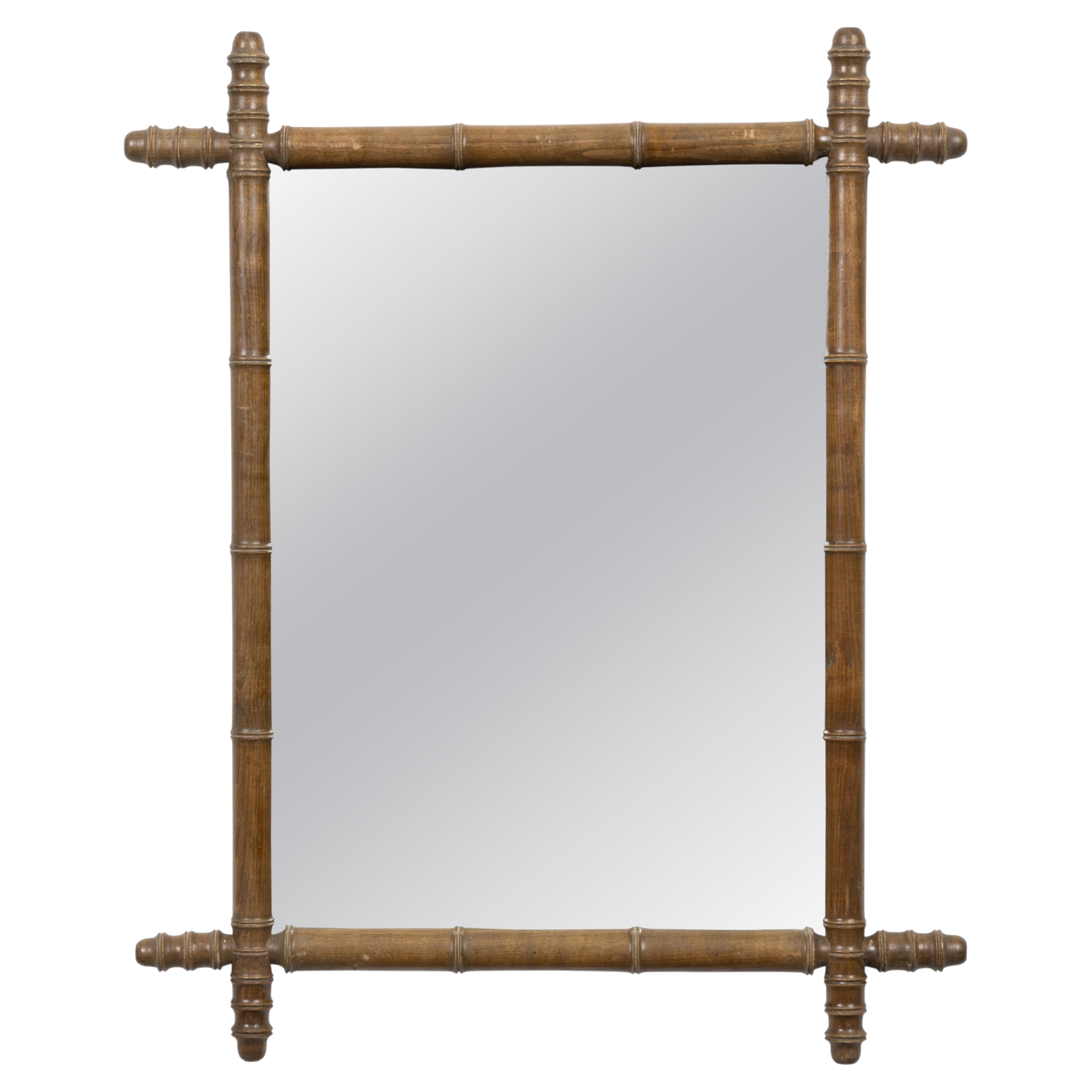 French Faux Bamboo Mirror with Turned Wood Frame, Circa 1900 For Sale