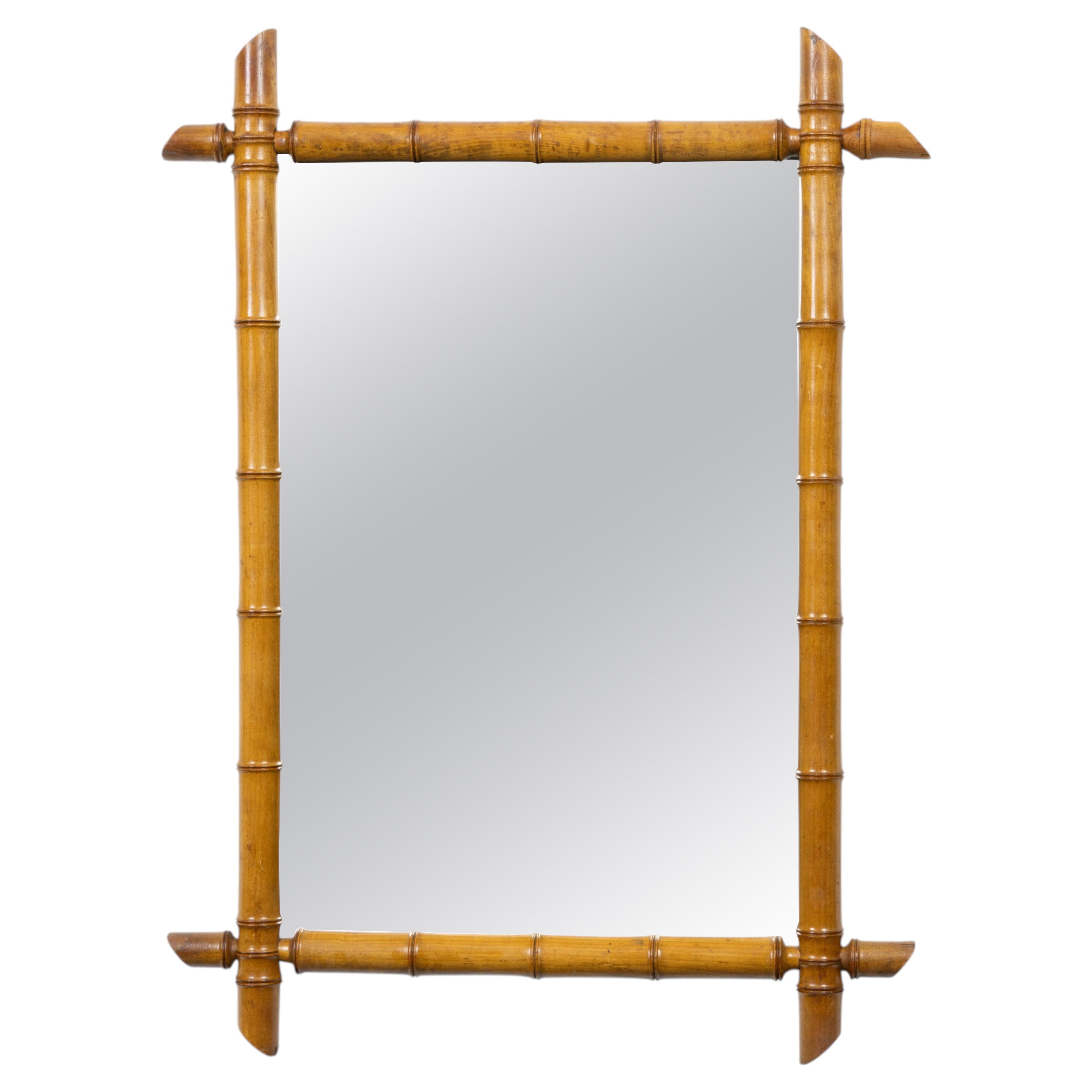French Faux Bamboo Mirror with Warm Honey Patina, circa 1900