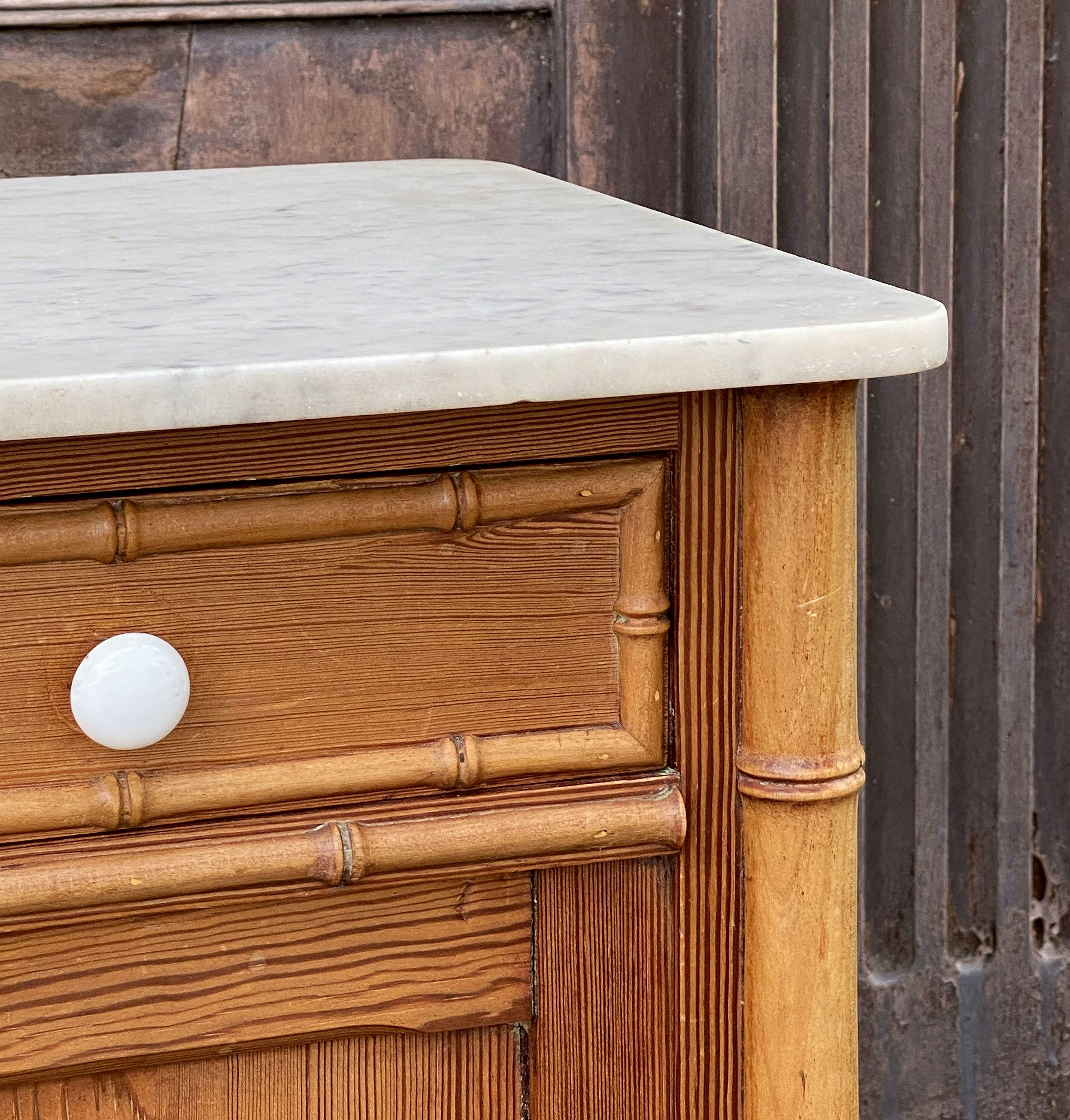 Enamel French Faux Bamboo Nightstand or Bedside Table