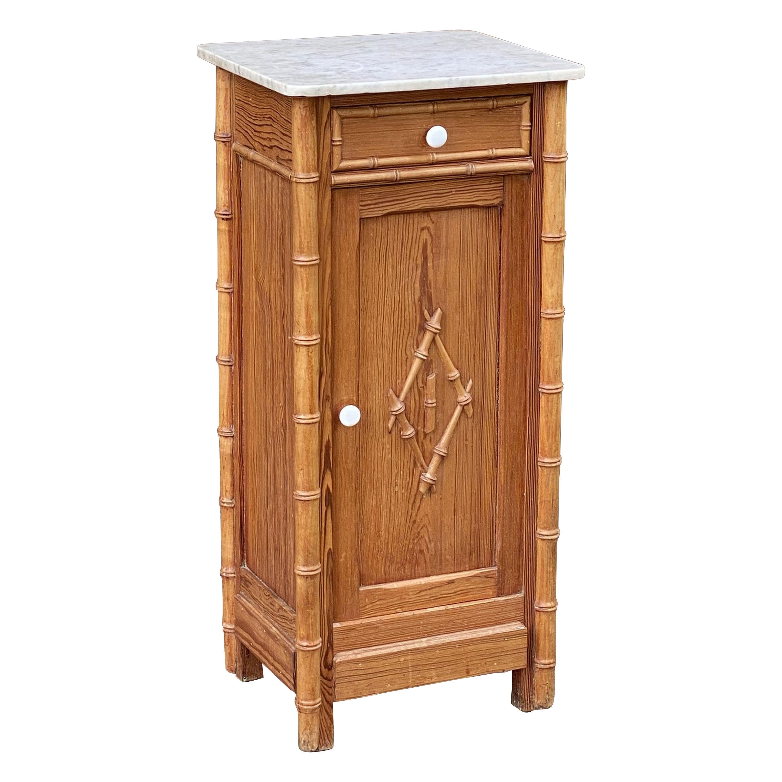 French Faux Bamboo Nightstand or Bedside Table