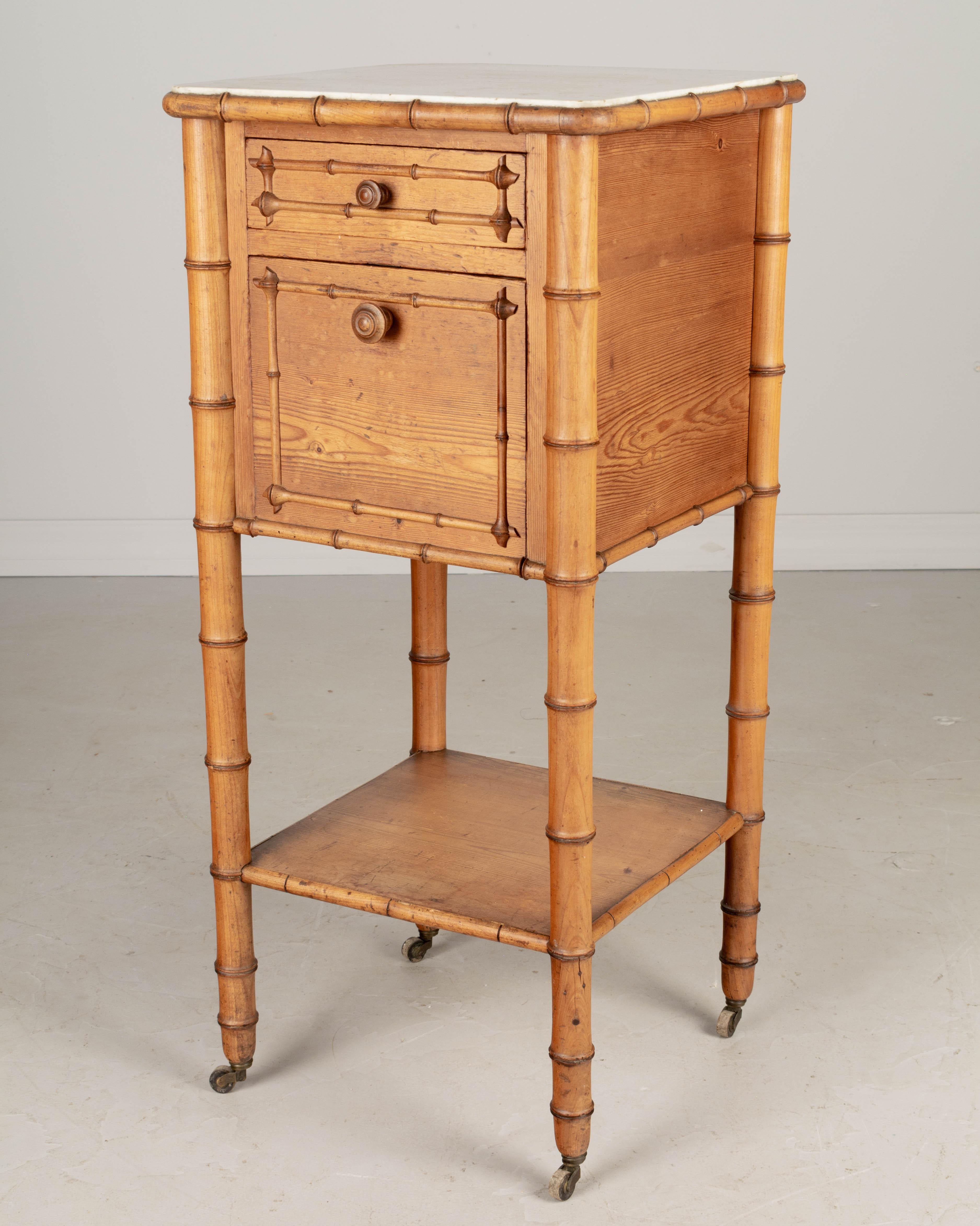 Hand-Crafted French Faux Bamboo Nightstand or Side Table