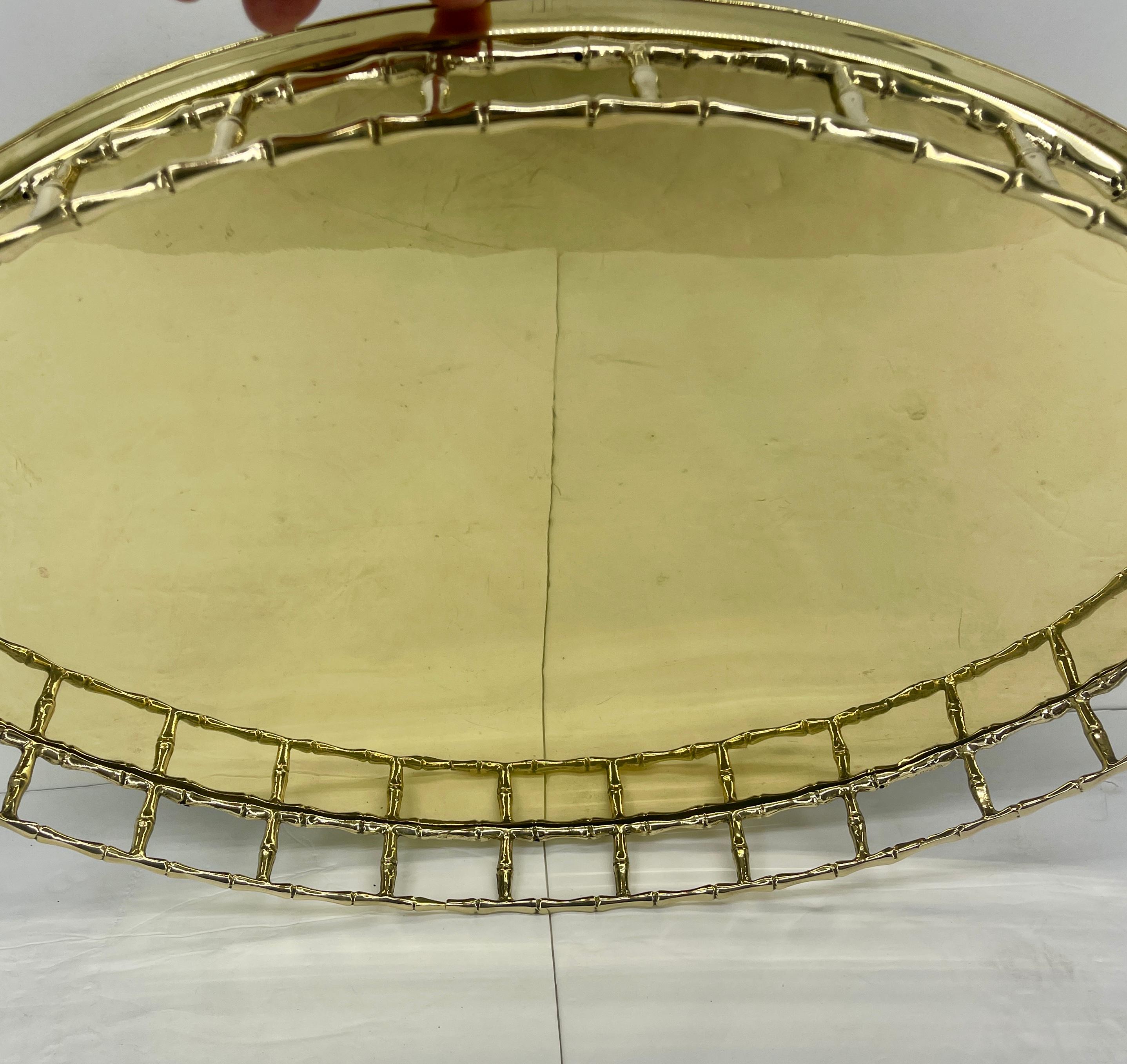French Faux Bamboo Oval Brass Serving Tray, circa 1950's, Hollywood Regency 5