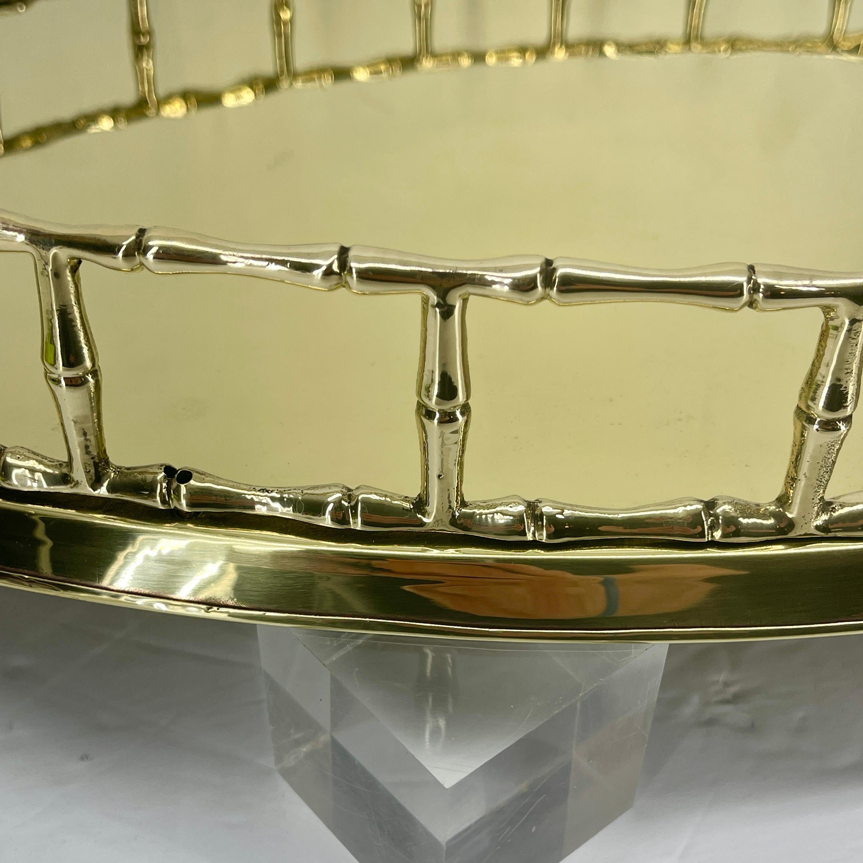 French Faux Bamboo Oval Brass Serving Tray, circa 1950's, Hollywood Regency 9