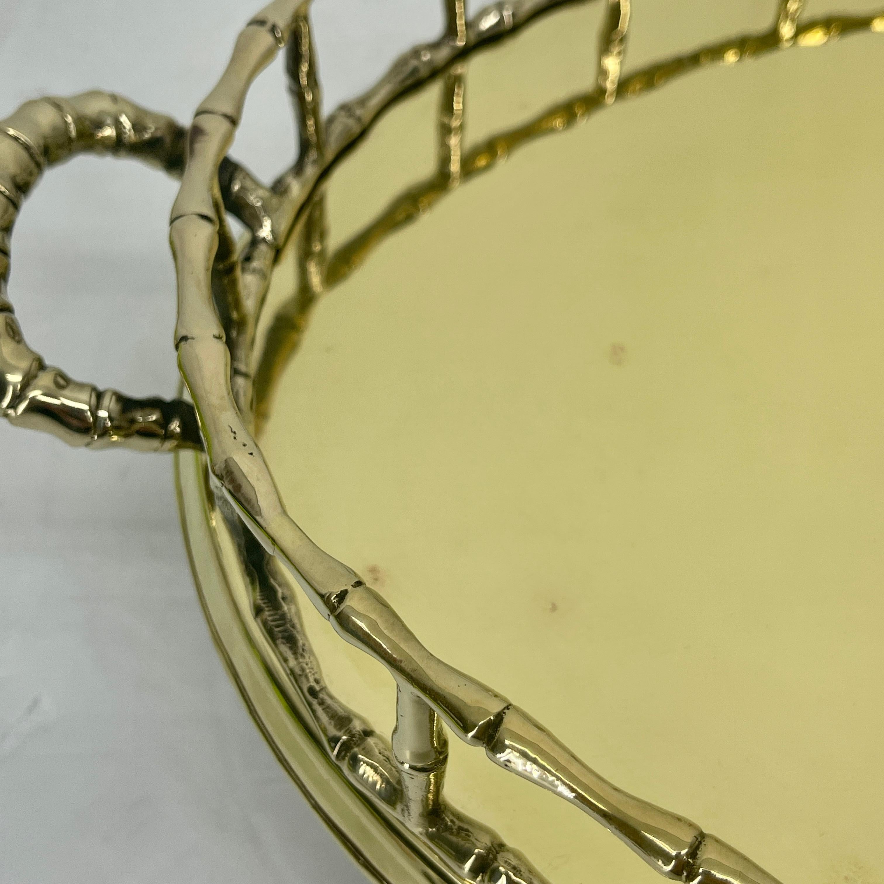French Faux Bamboo Oval Brass Serving Tray, circa 1950's, Hollywood Regency 11