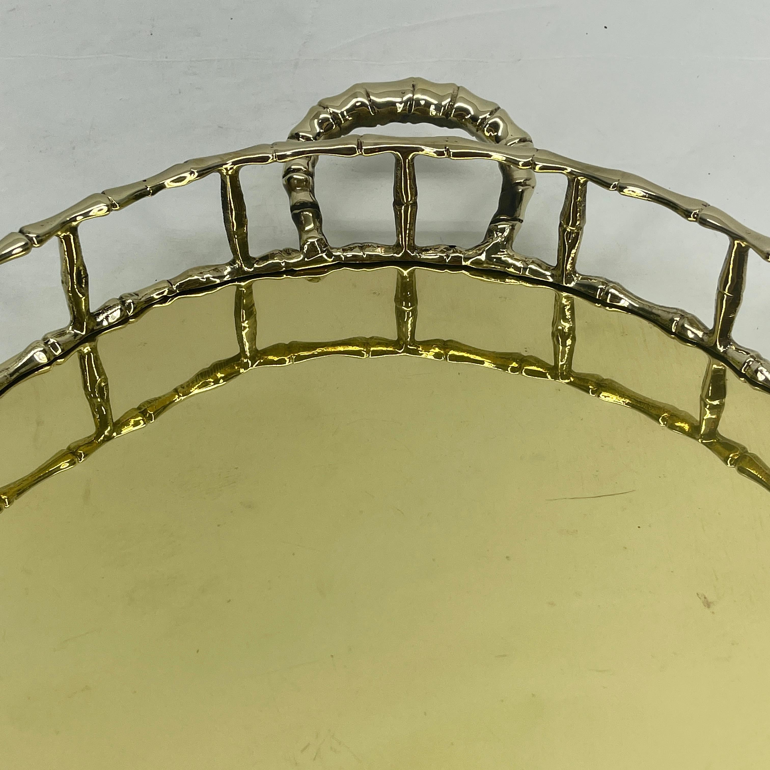 French Faux Bamboo Oval Brass Serving Tray, circa 1950's, Hollywood Regency 4