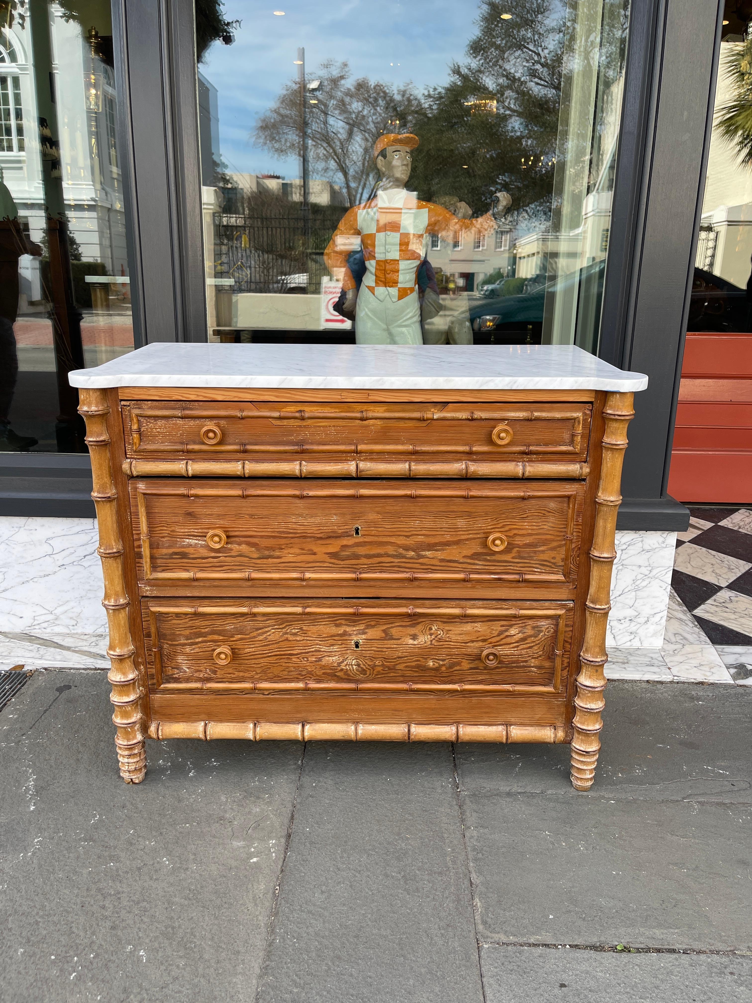 French Faux Bamboo Pine 20th Century Chest In Good Condition In Charleston, SC