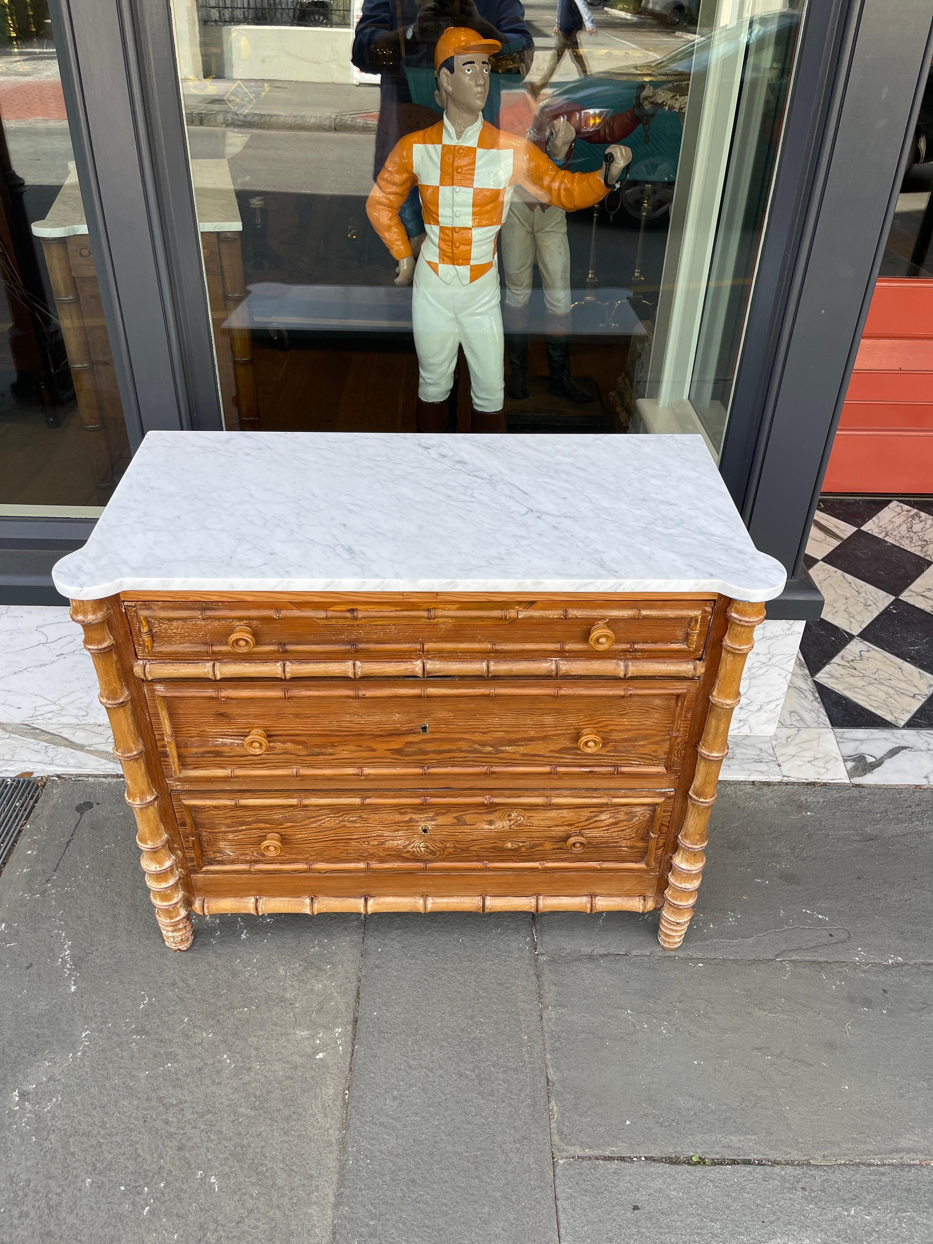 French Faux Bamboo Pine 20th Century Chest 1