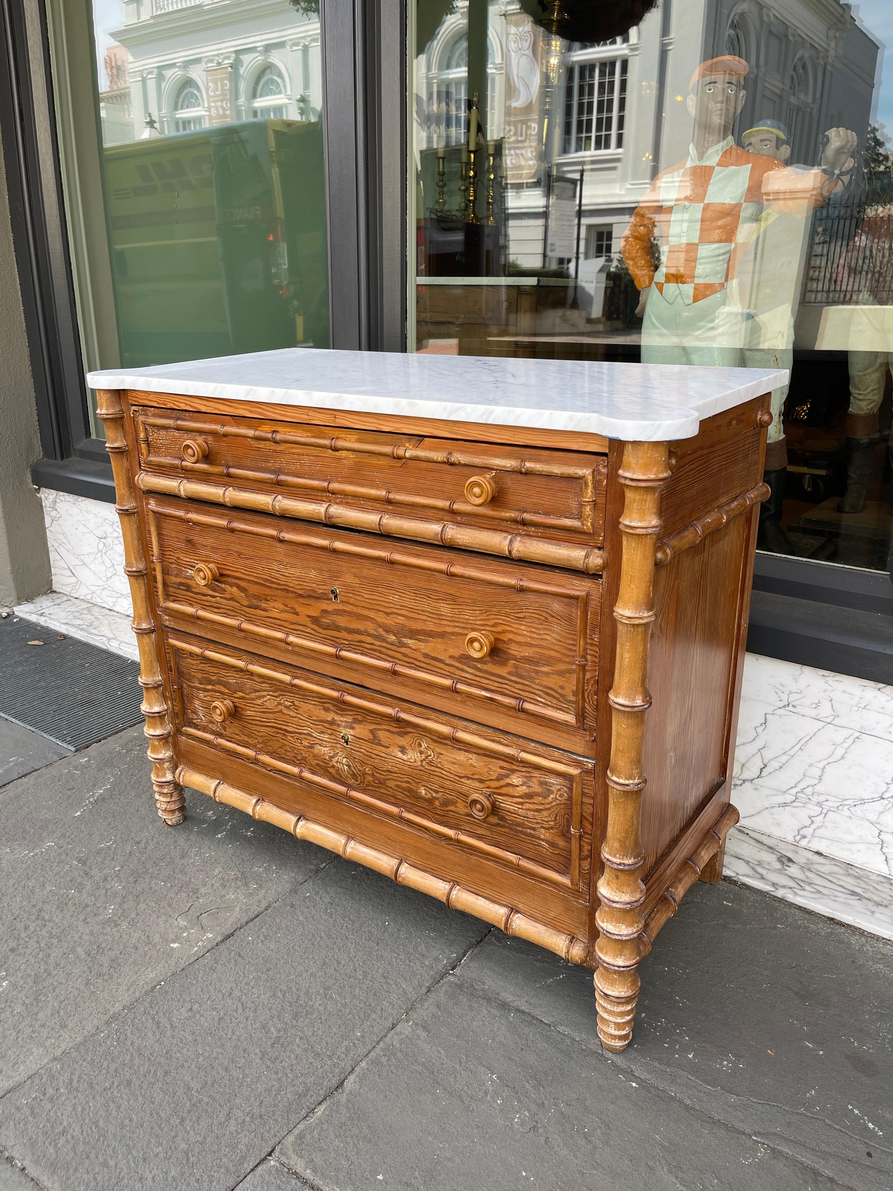 French Faux Bamboo Pine 20th Century Chest 2