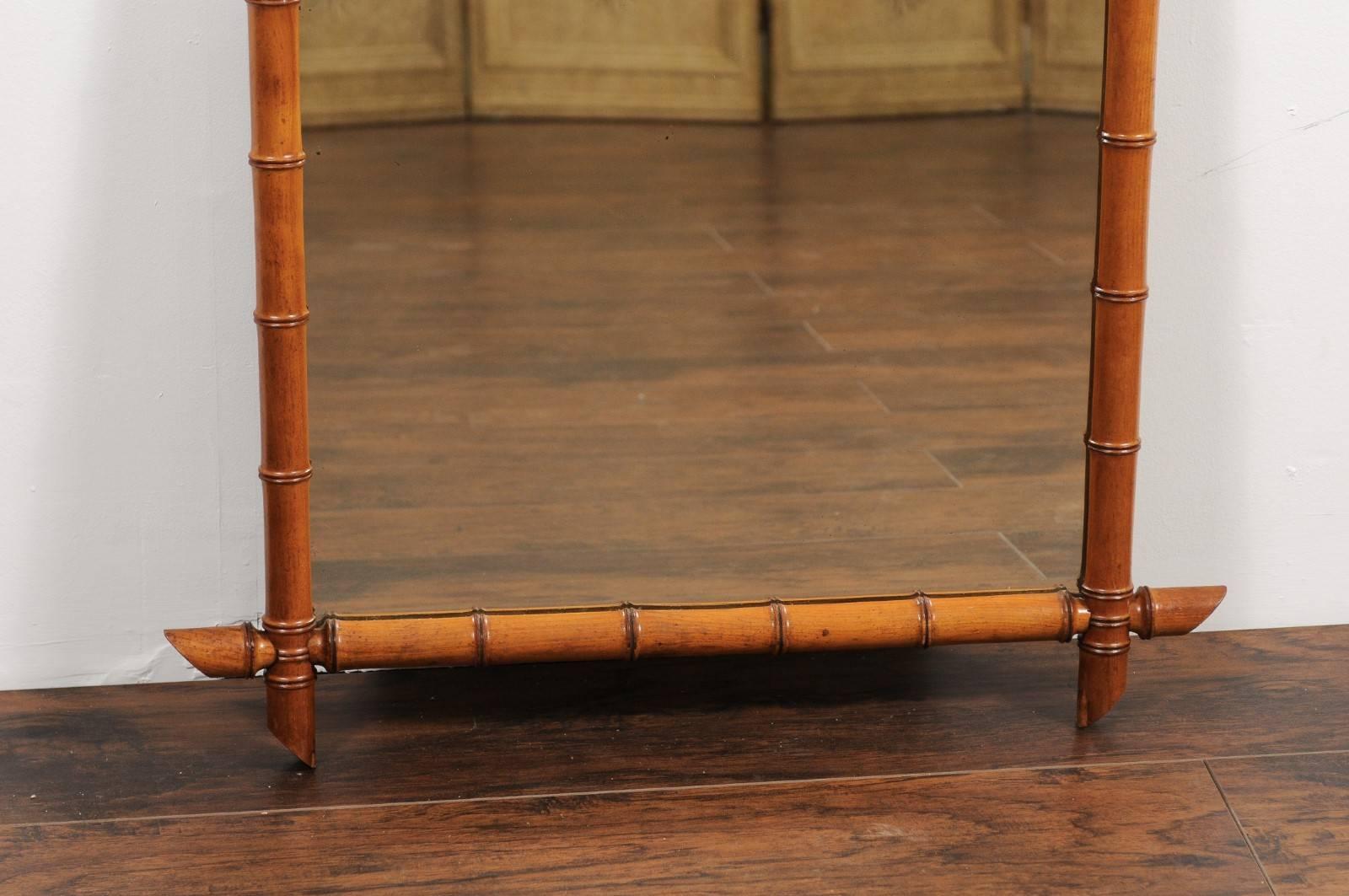 20th Century French Faux-Bamboo Rectangular Mirror, circa 1930 with Honey Color