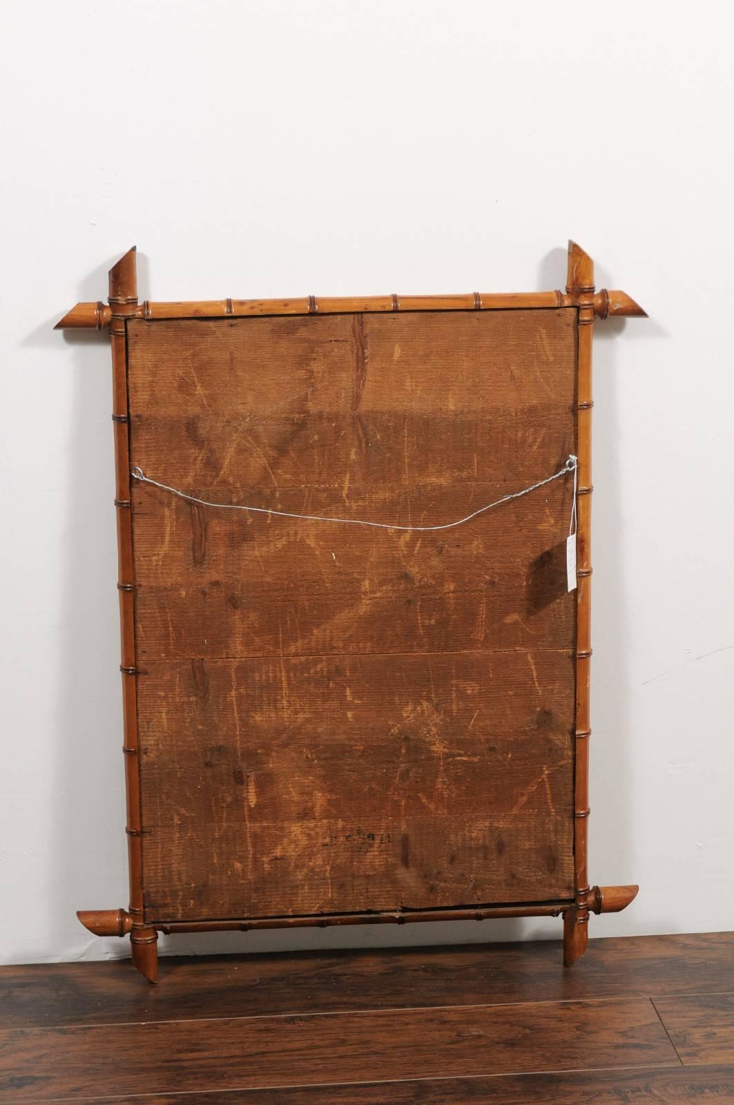 French Faux-Bamboo Rectangular Mirror, circa 1930 with Honey Color 3
