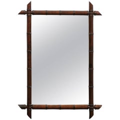 French Faux-Bamboo Rectangular Mirror from the 1930s with Dark Brown Color