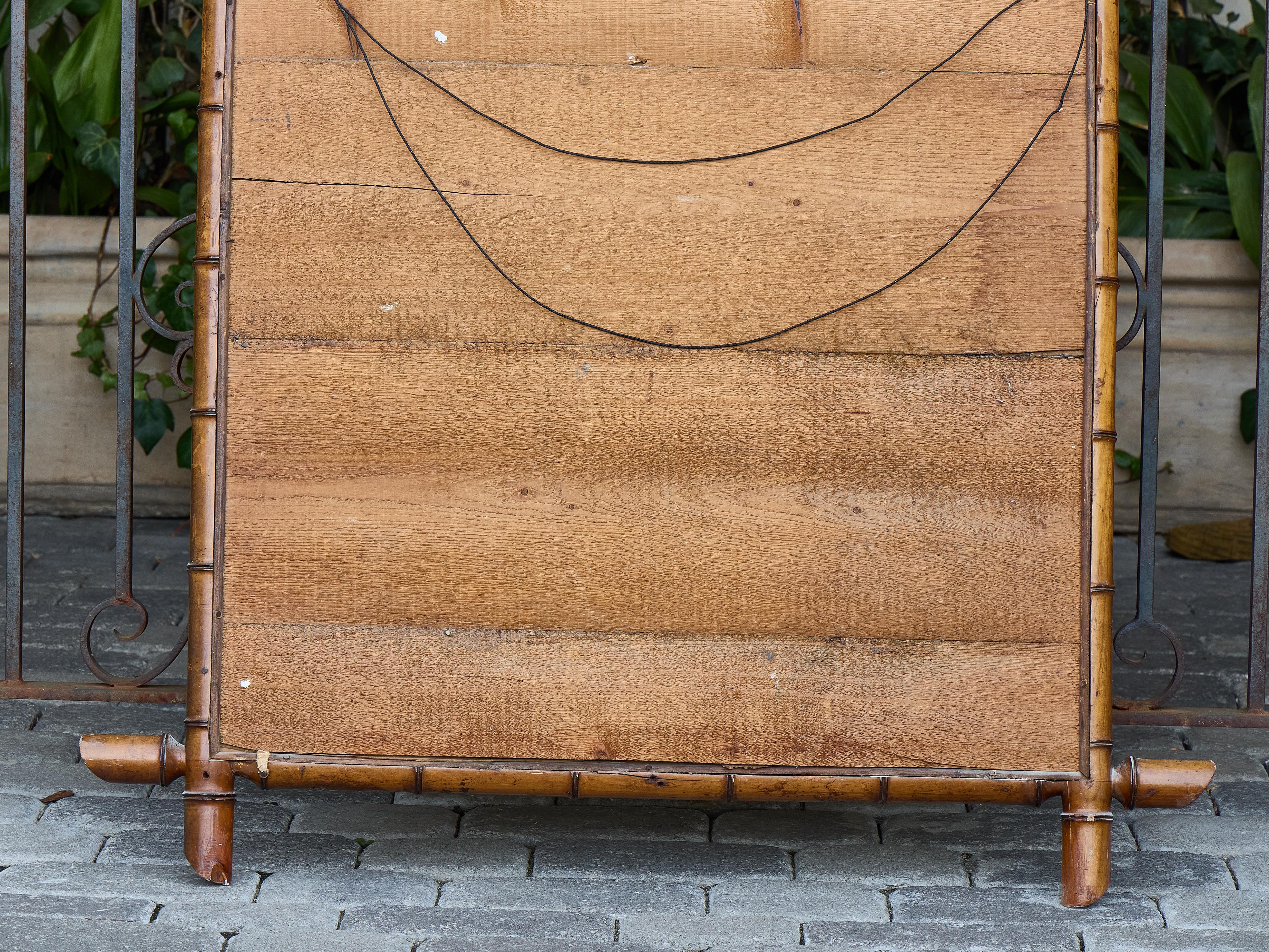 French Faux Bamboo Rectangular Mirror with Carved Frame, circa 1920 For Sale 6