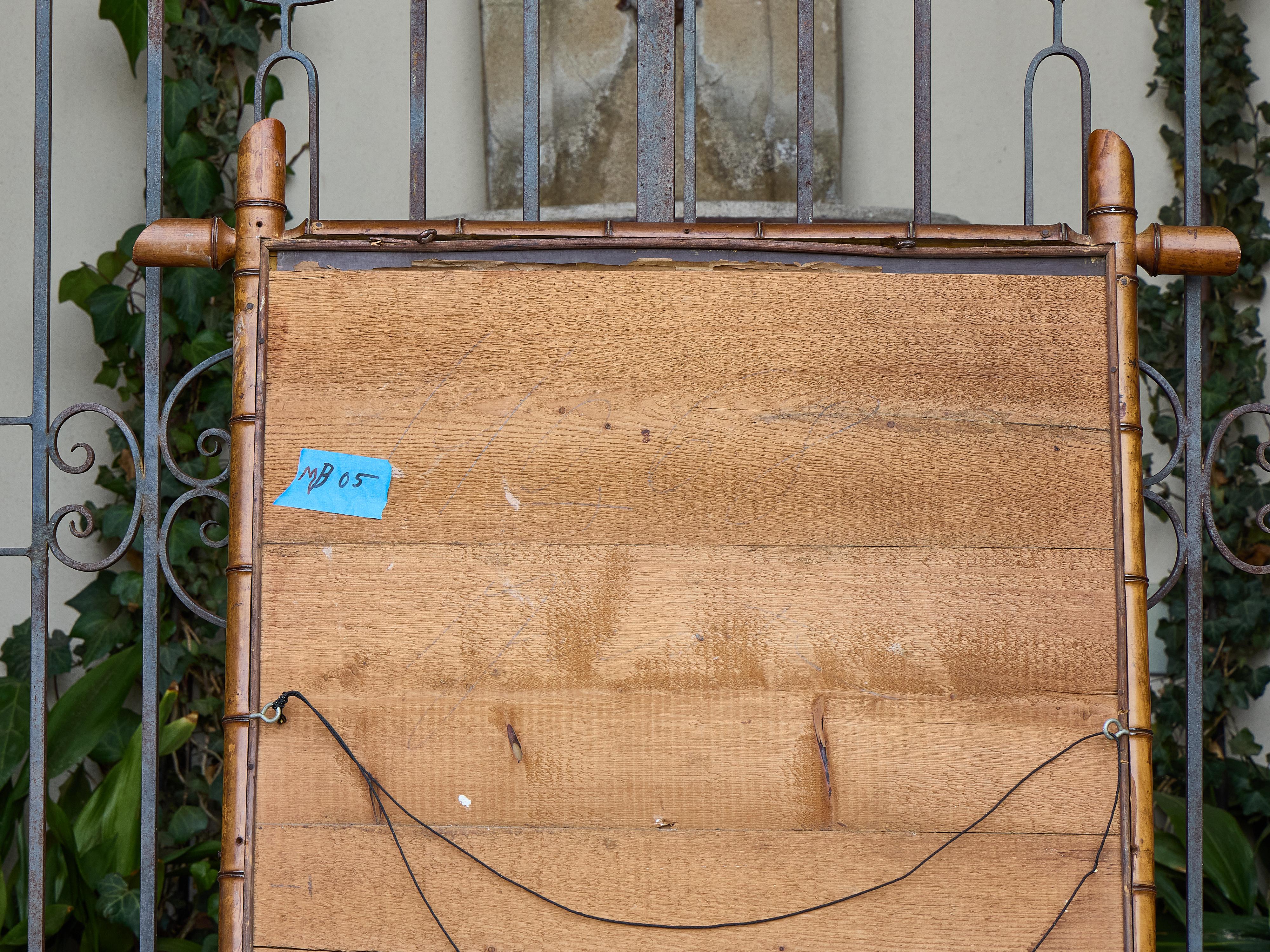 French Faux Bamboo Rectangular Mirror with Carved Frame, circa 1920 For Sale 7
