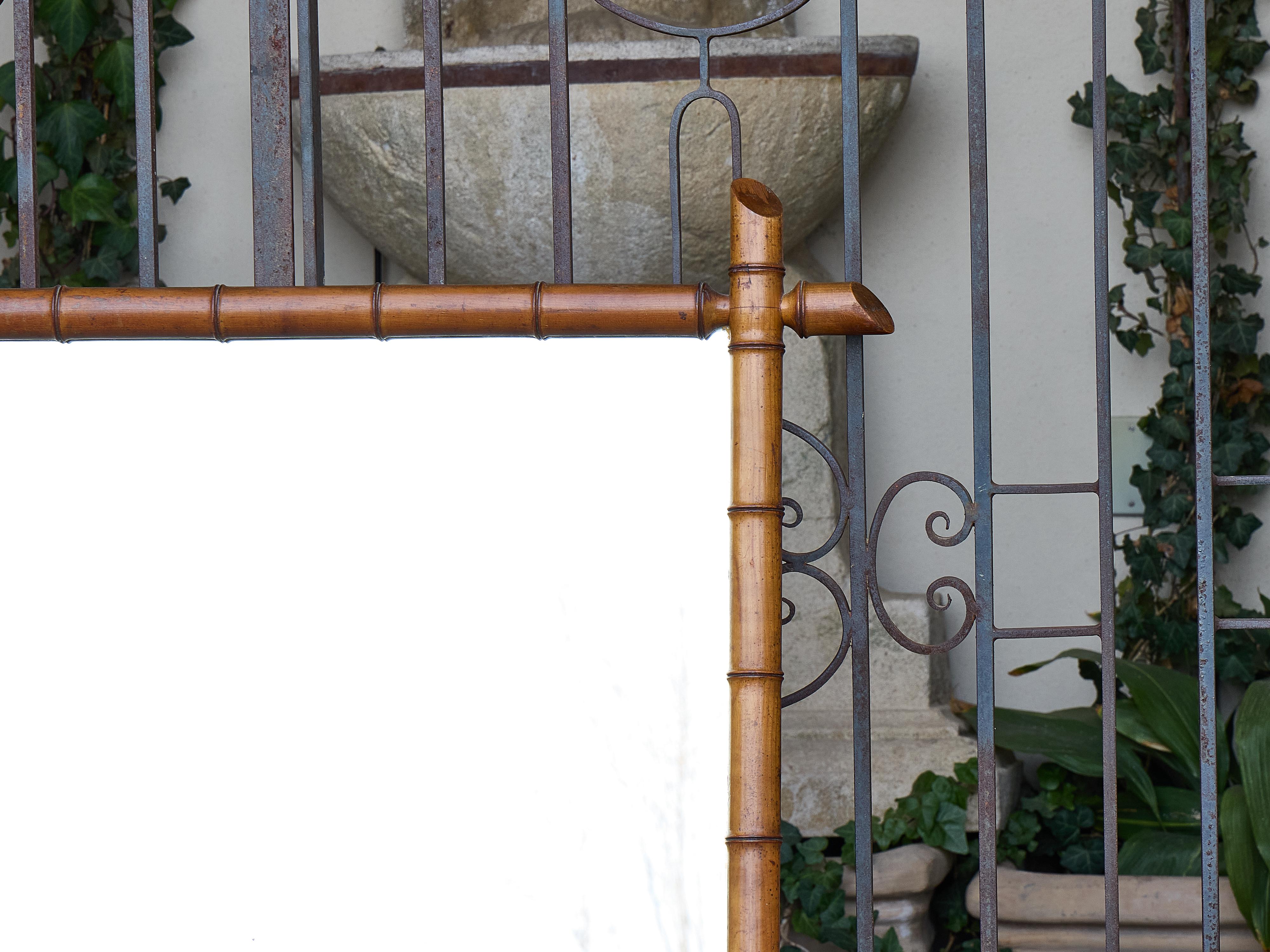 French Faux Bamboo Rectangular Mirror with Carved Frame, circa 1920 In Good Condition For Sale In Atlanta, GA