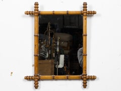 French Faux Bamboo Rectangular Wall Mirror with Turned Wood Frame, circa 1900