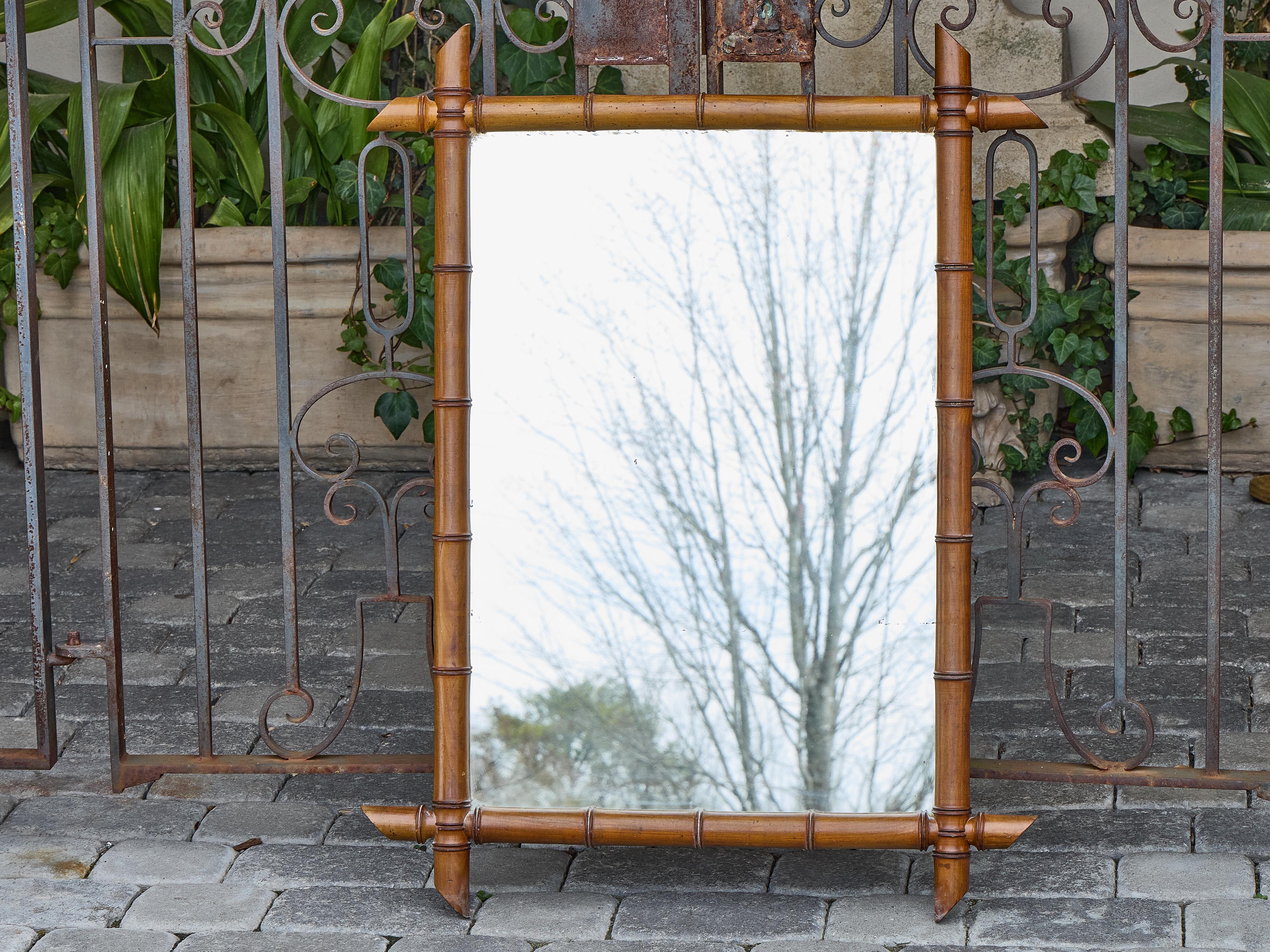 French Faux Bamboo Rustic Mirror with Carved Frame, circa 1900 For Sale 8