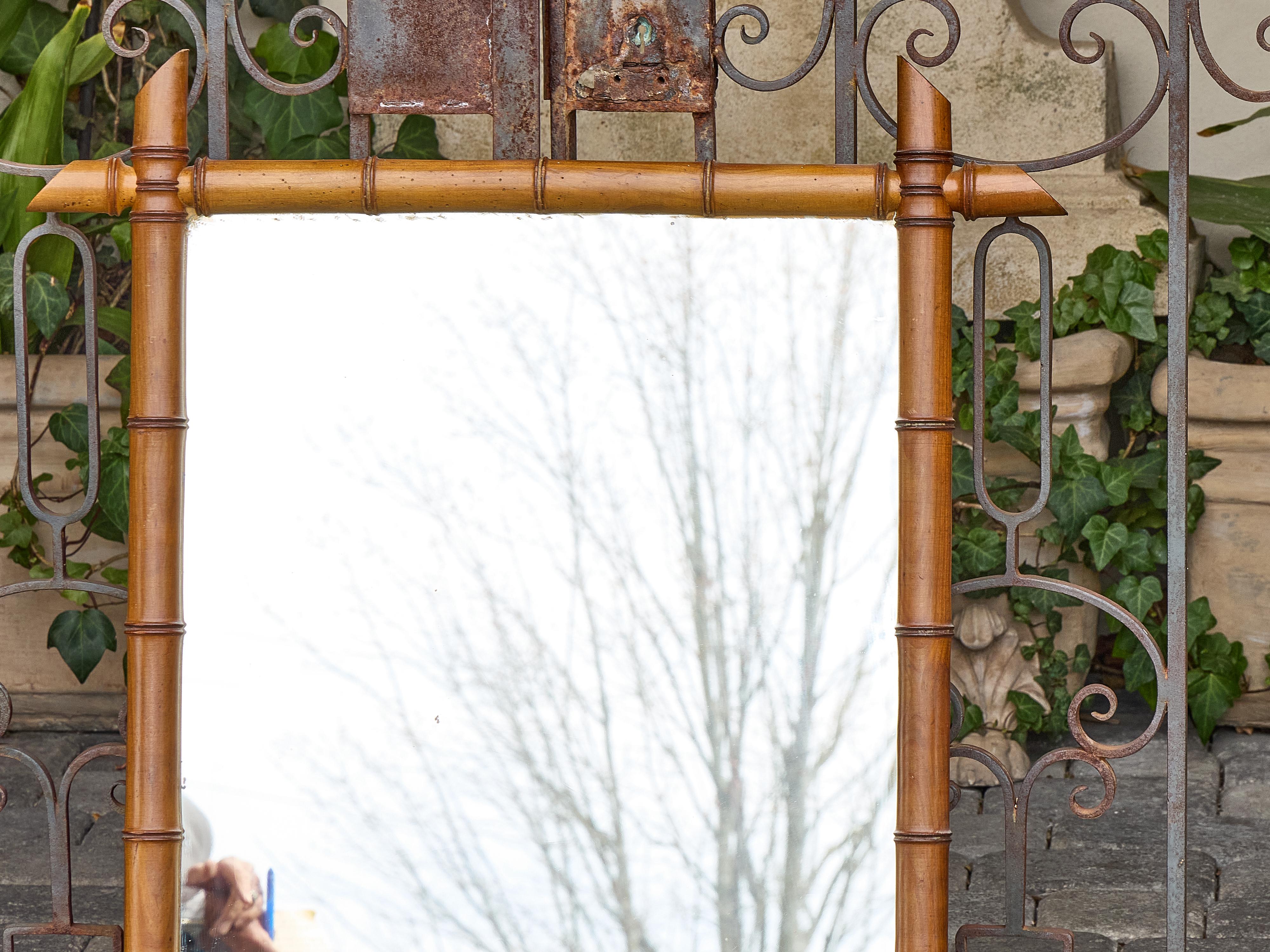 French Provincial French Faux Bamboo Rustic Mirror with Carved Frame, circa 1900 For Sale