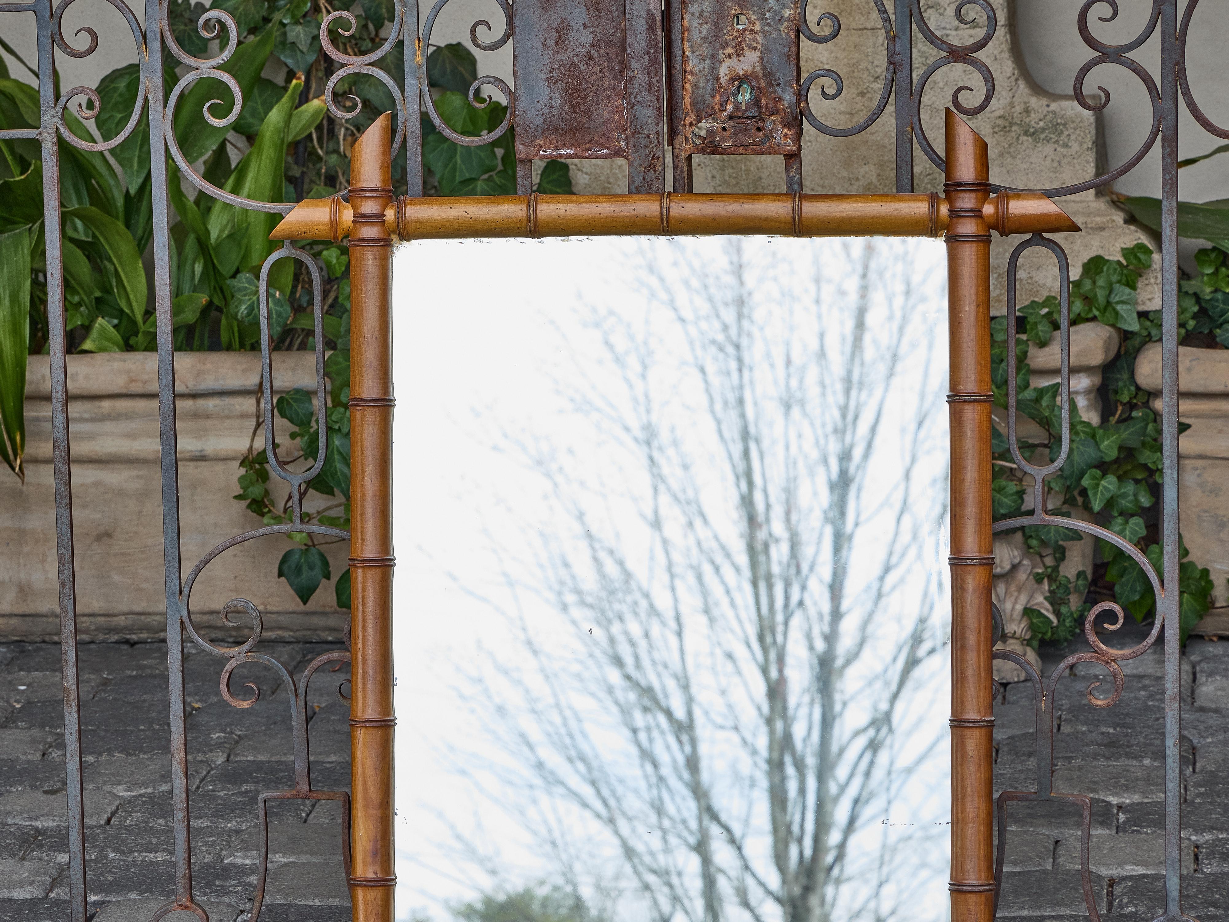 French Faux Bamboo Rustic Mirror with Carved Frame, circa 1900 In Good Condition For Sale In Atlanta, GA