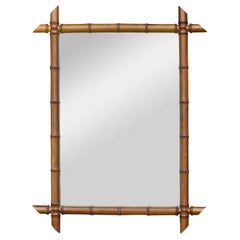 Antique French Faux Bamboo Rustic Mirror with Carved Frame, circa 1900