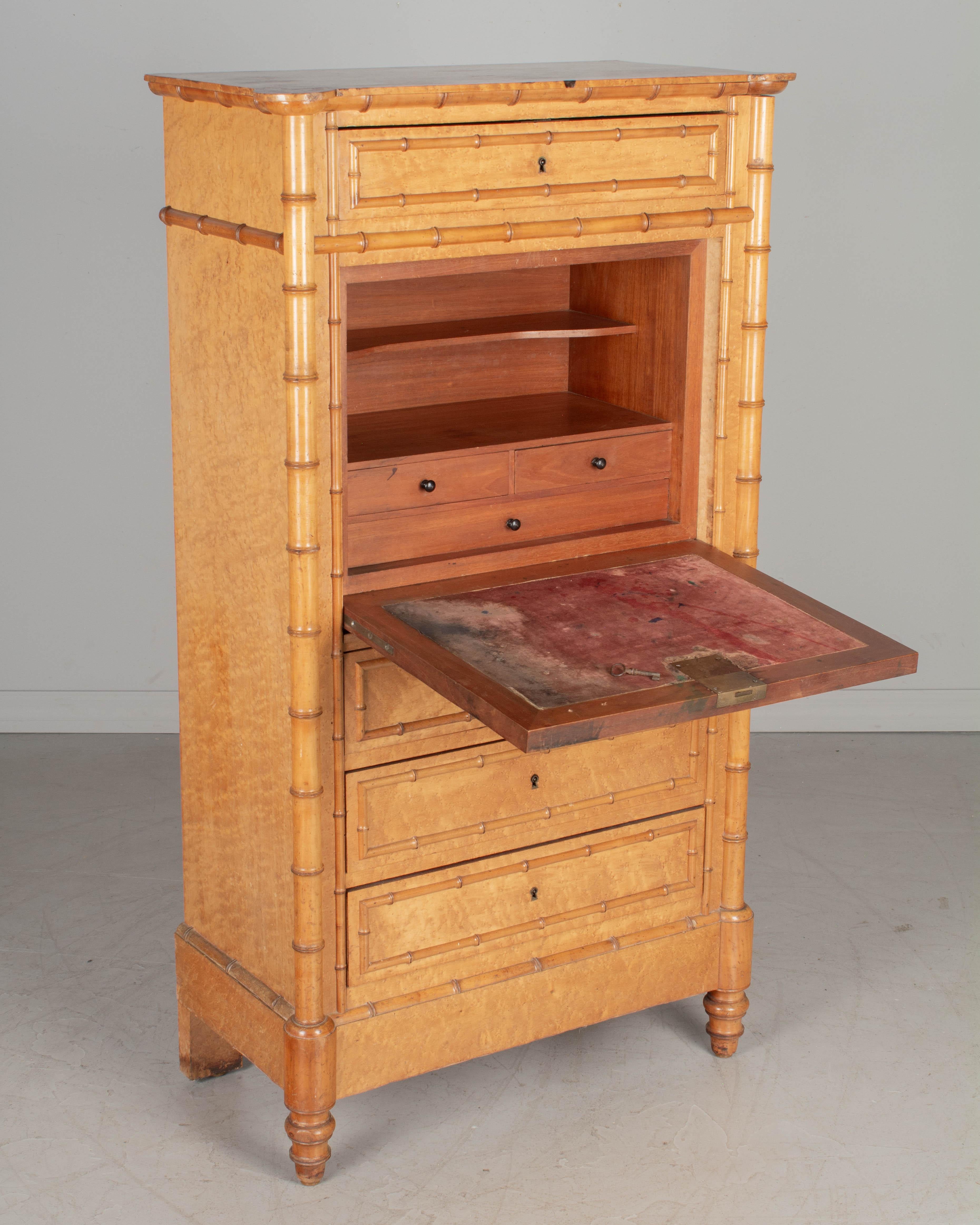 Country French Faux Bamboo Secretaire à Abattant, or Drop Front Desk For Sale