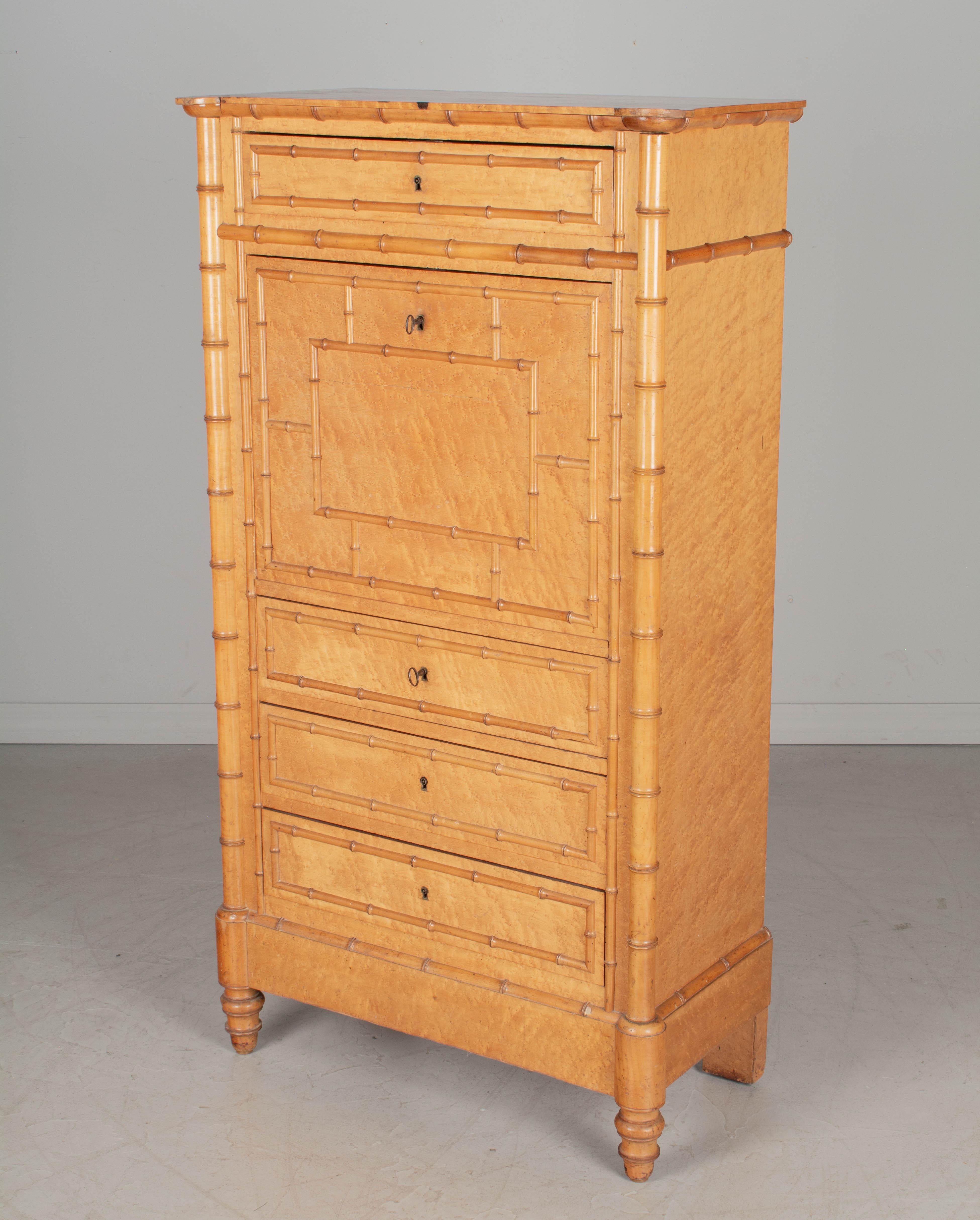 Hand-Crafted French Faux Bamboo Secretaire à Abattant, or Drop Front Desk For Sale