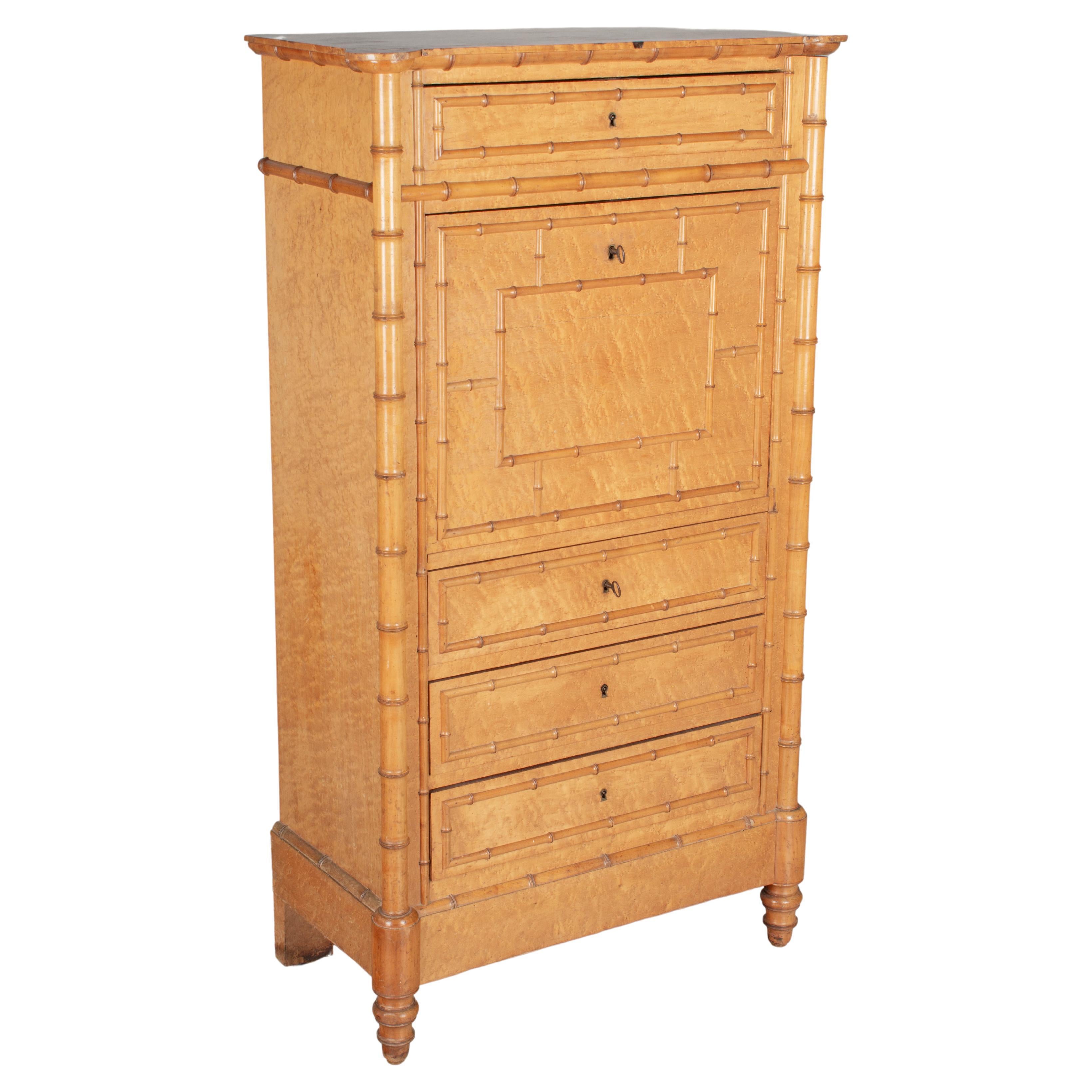 French Faux Bamboo Secretaire à Abattant, or Drop Front Desk For Sale