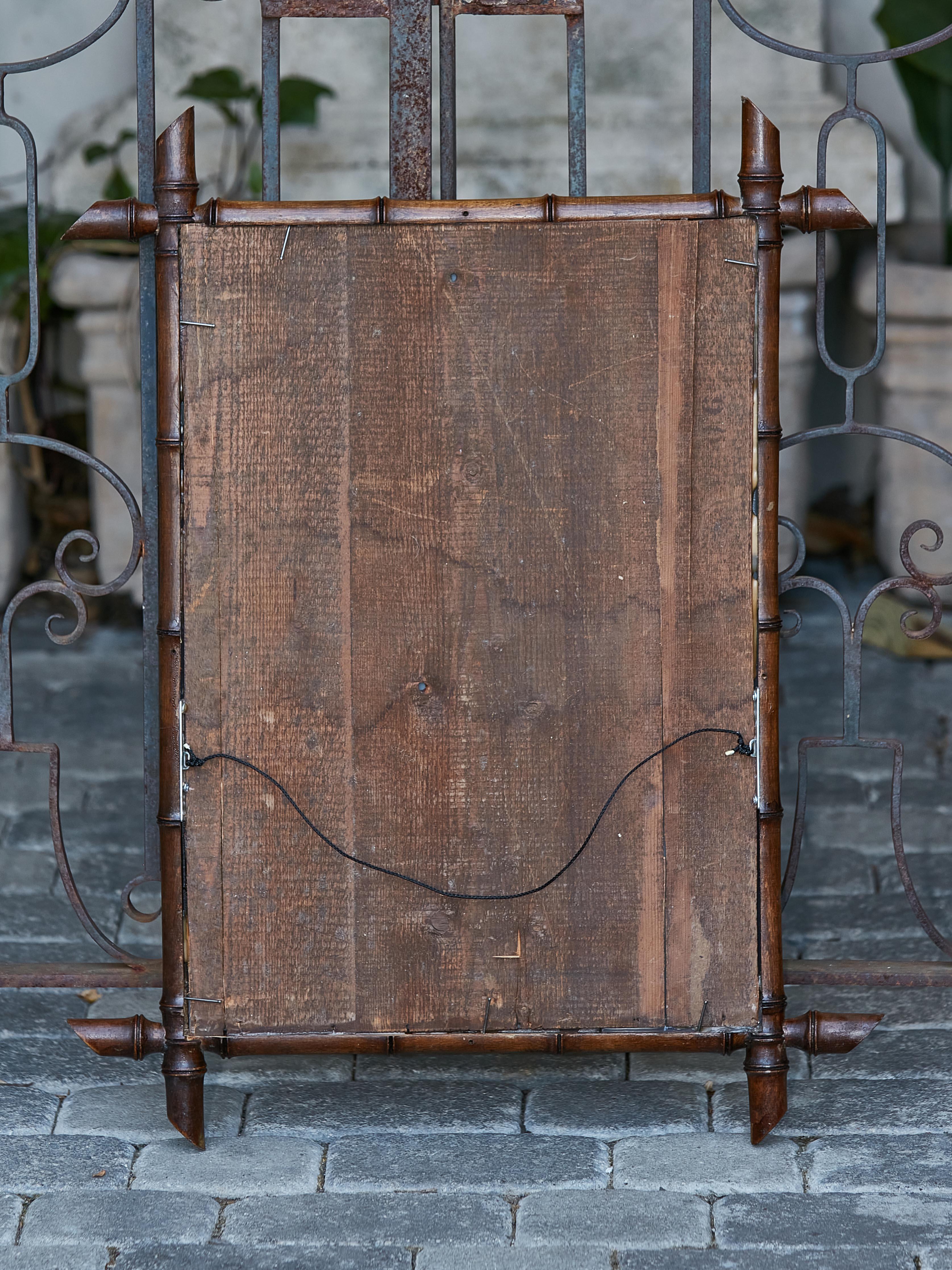 Faux Bamboo French Faux-Bamboo Turn of the Century Mirror with Dark Brown Patina, circa 1900