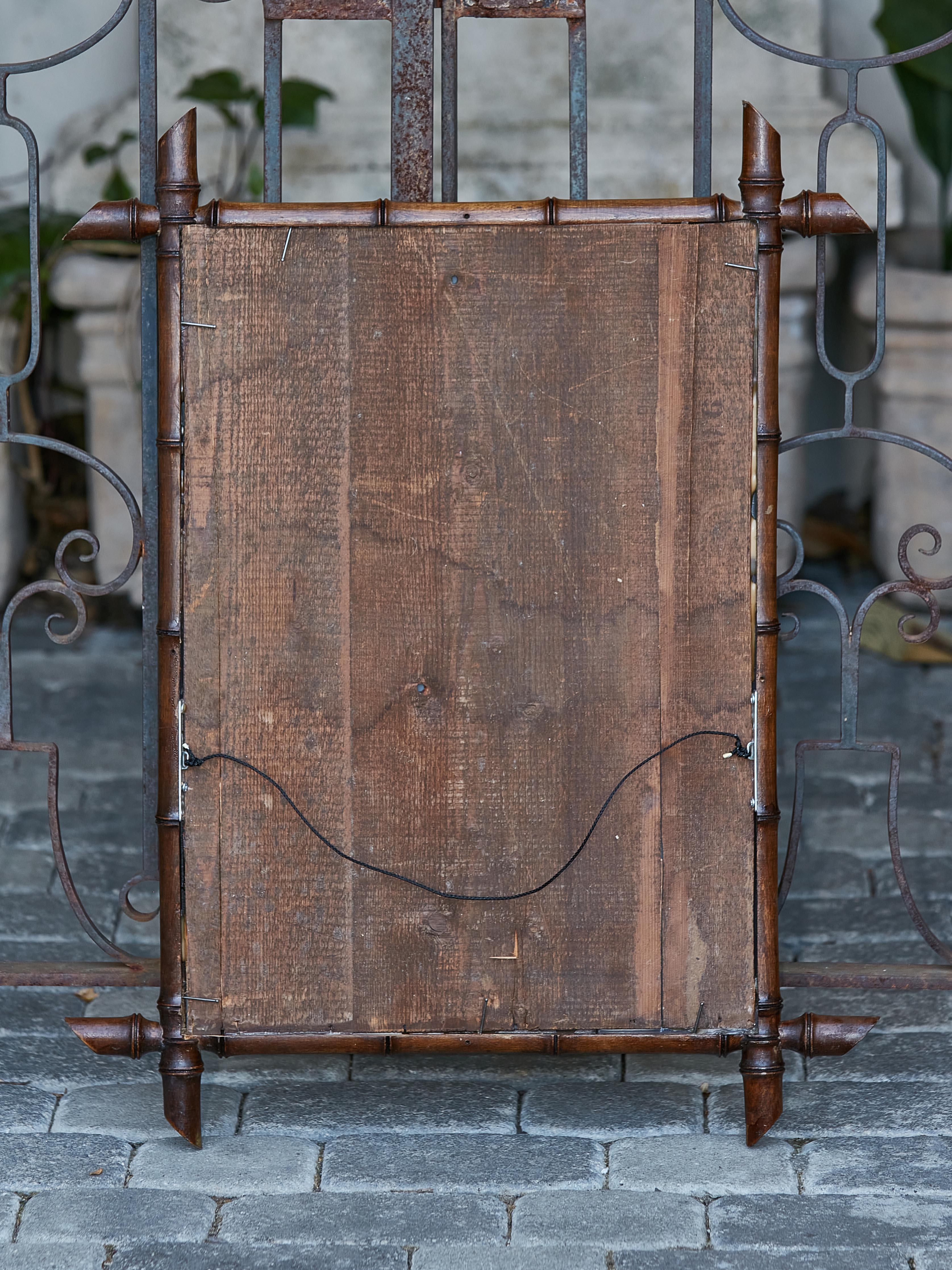French Faux-Bamboo Turn of the Century Mirror with Dark Brown Patina, circa 1900 For Sale 1