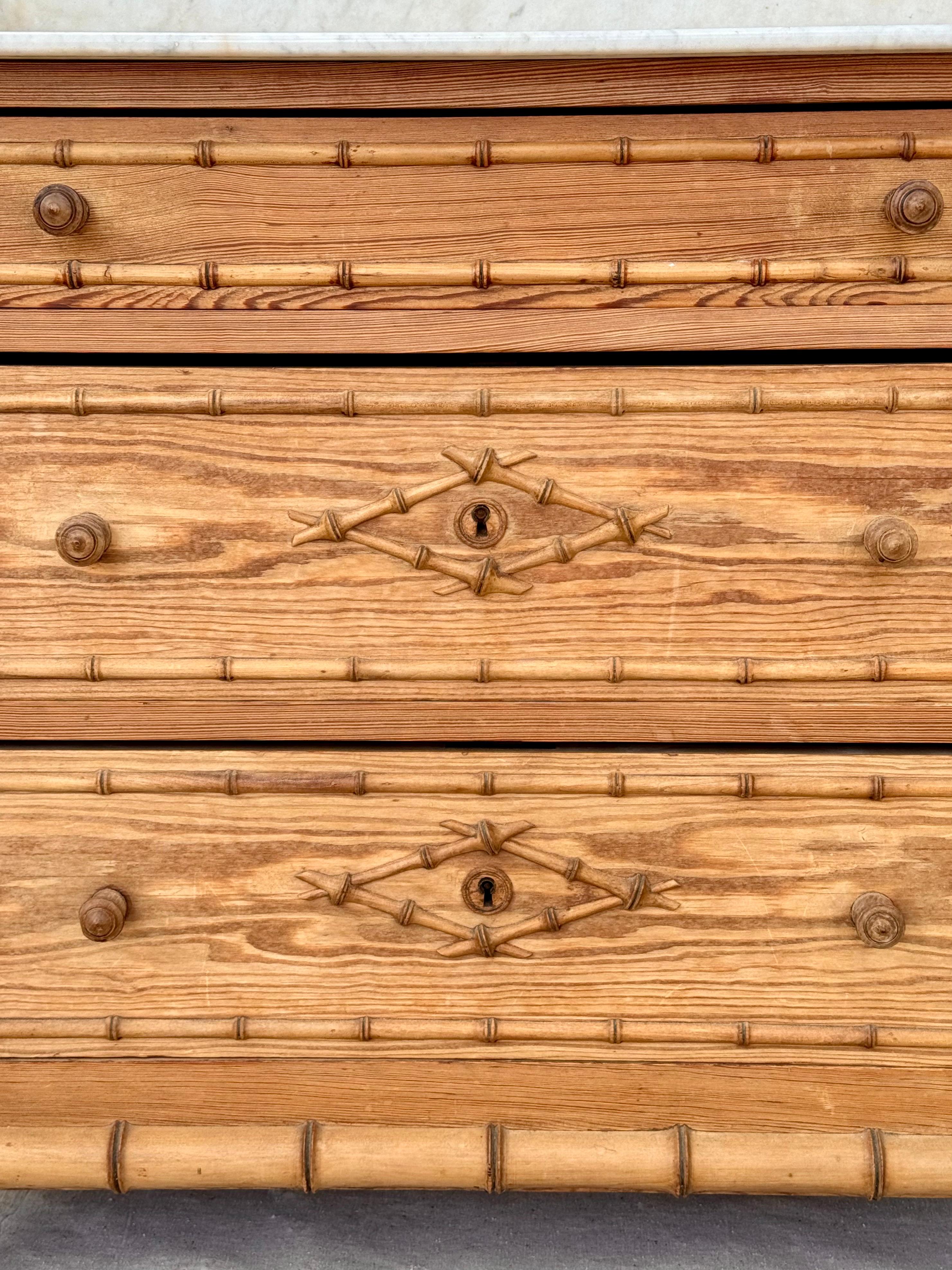 French Faux Bamboo Vanity Chest Of Drawers With Marble Top 7