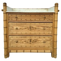 French Faux Bamboo Vanity Chest Of Drawers With Marble Top