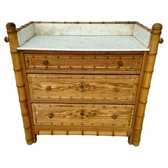 French Faux Bamboo Vanity Chest Of Drawers With Marble Top