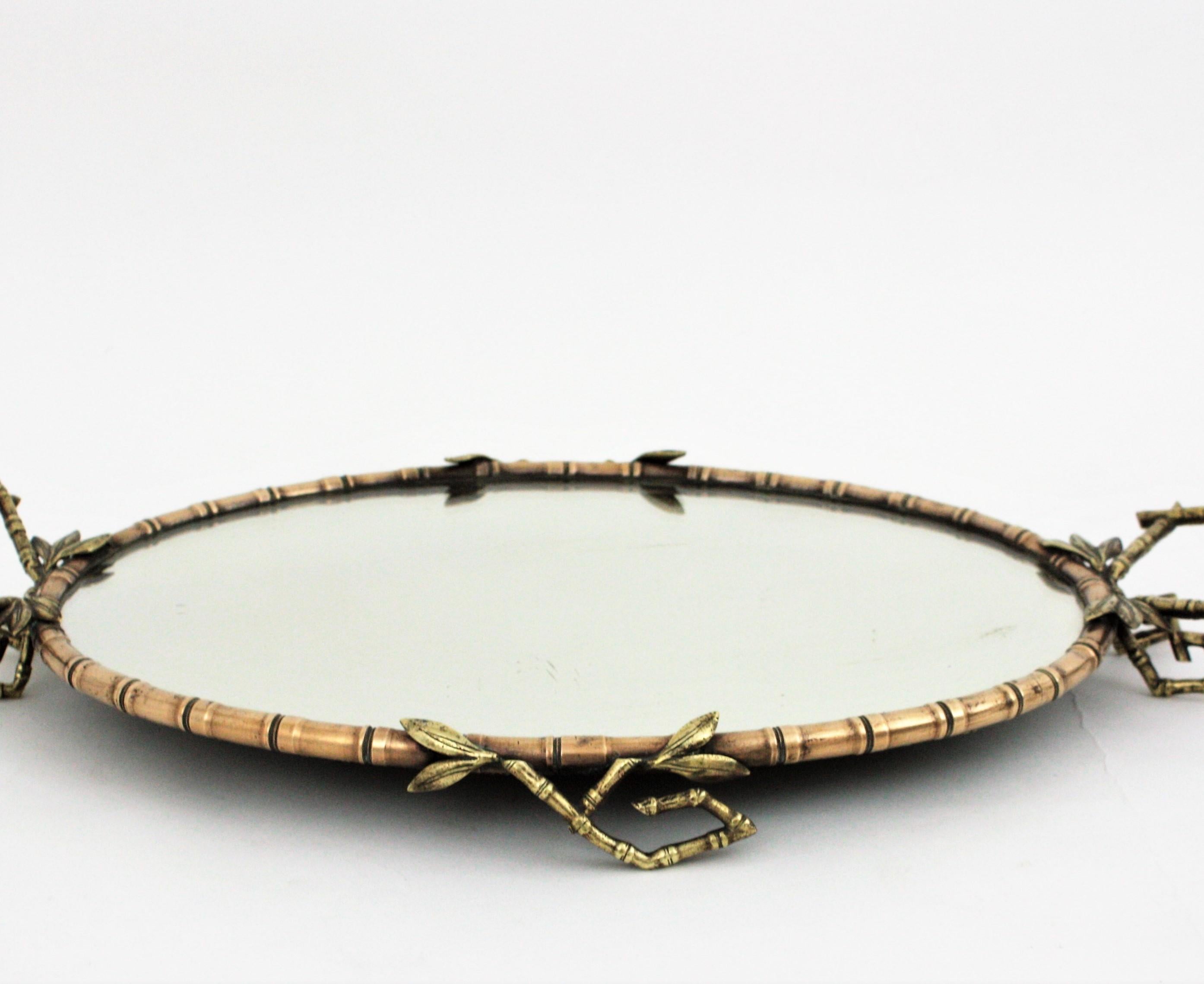 French Faux Bamboo Vanity Tray or Serving Tray in Brass and Bronze For Sale 12