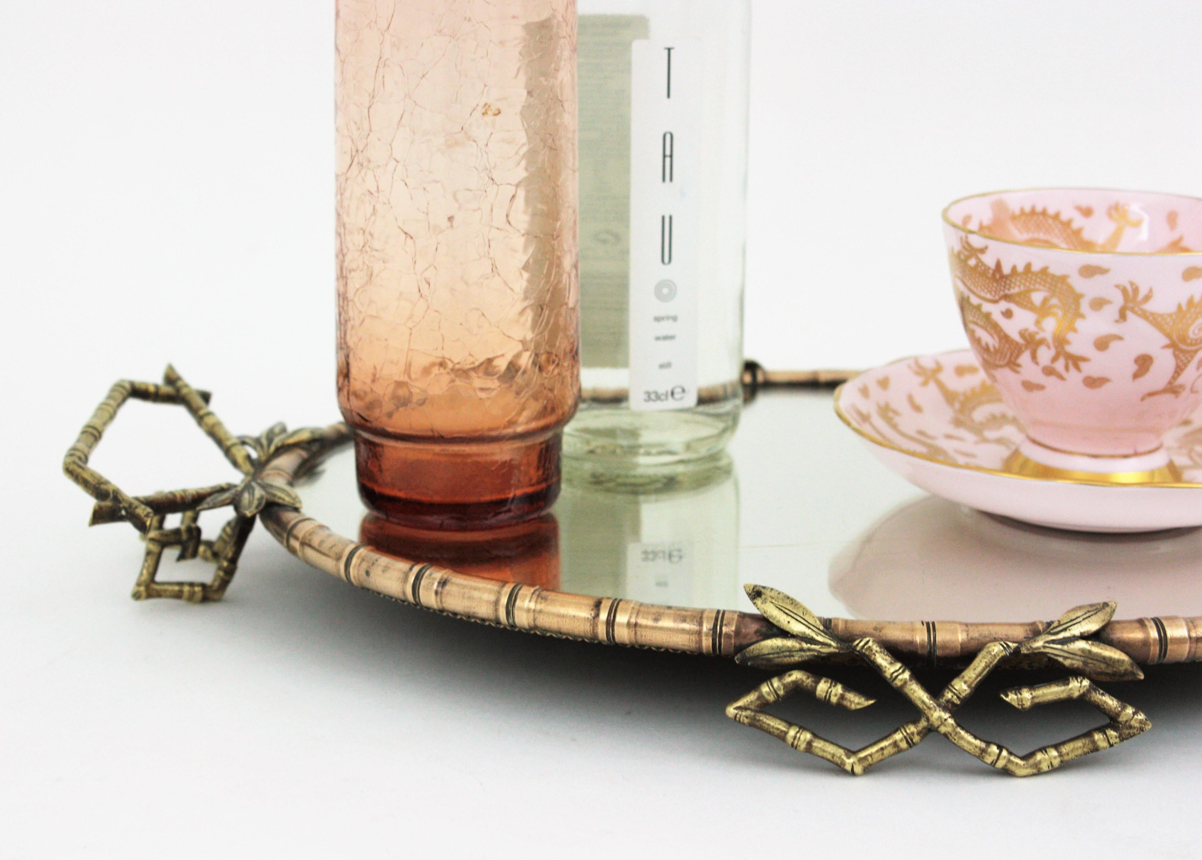 French Faux Bamboo Vanity Tray or Serving Tray in Brass and Bronze For Sale 2